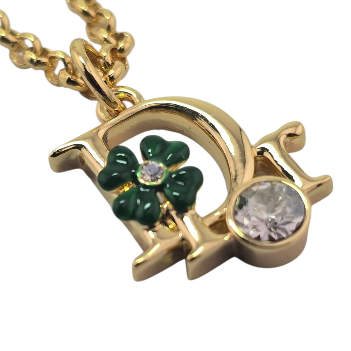 Christian Dior Precious Clover Gold Green Necklace DIOR
