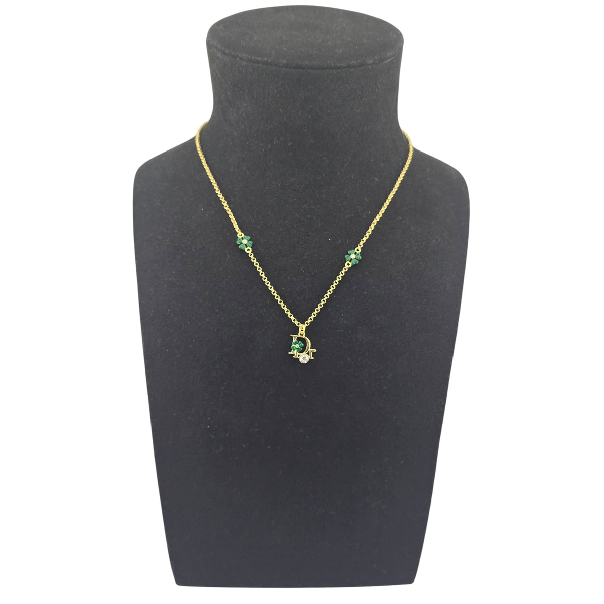 Christian Dior Precious Clover Gold Green Necklace DIOR