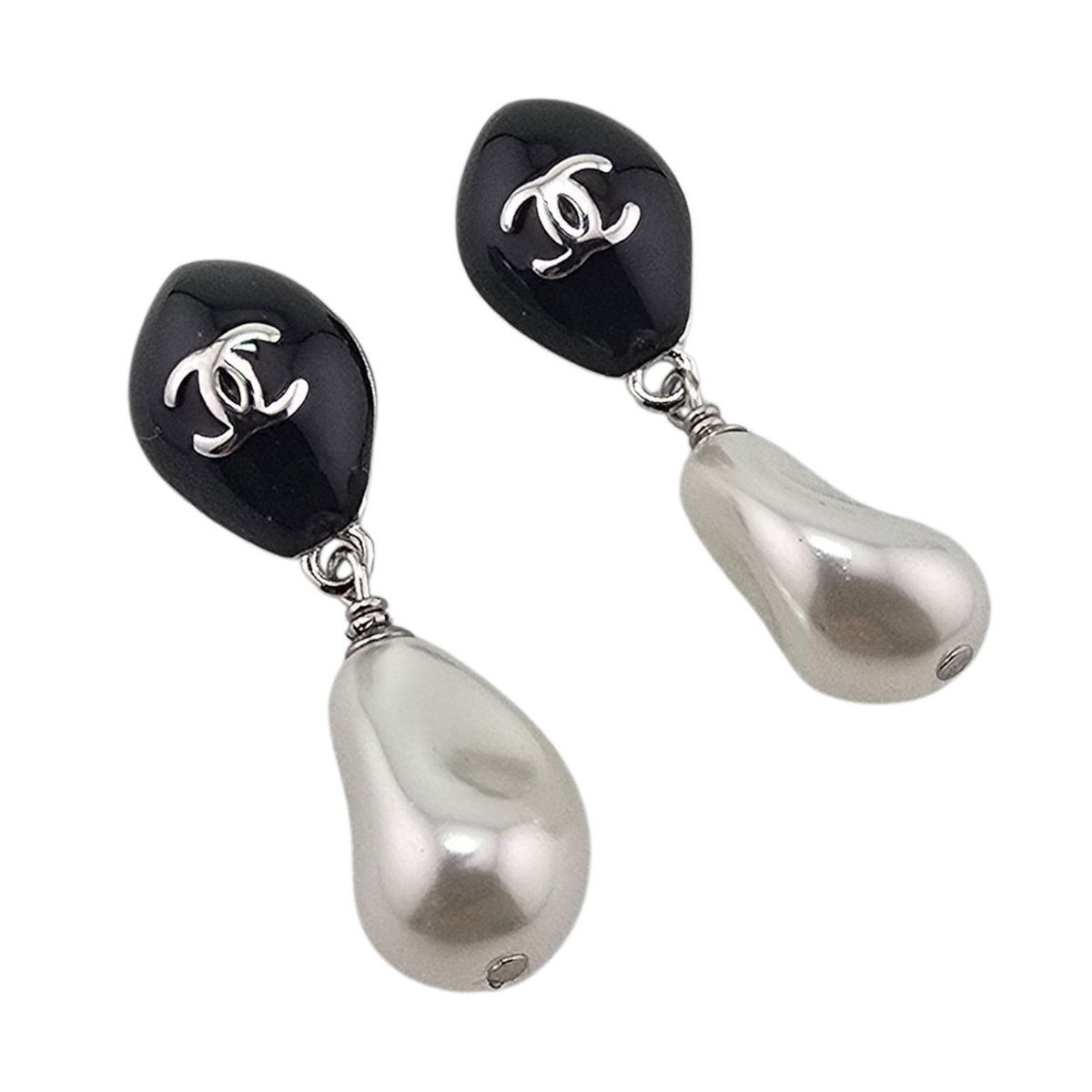 Chanel CC Black Silver Drop Earrings 2026 CHANEL