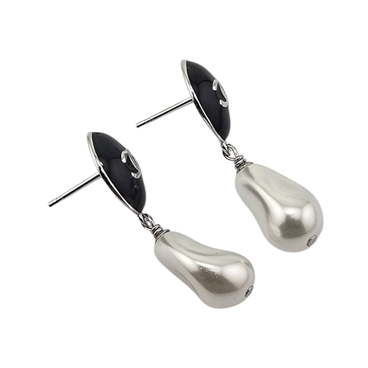 Chanel CC Black Silver Drop Earrings 2026 CHANEL