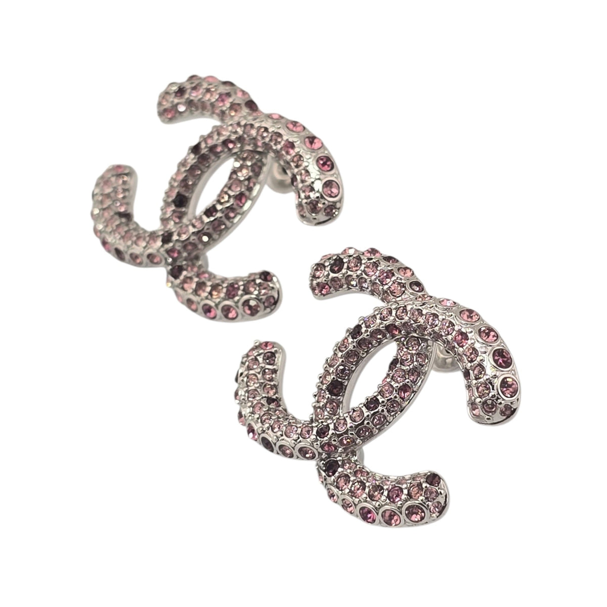 Chanel CC Silver Stud Pink Crystal Earrings 2026 CHANEL
