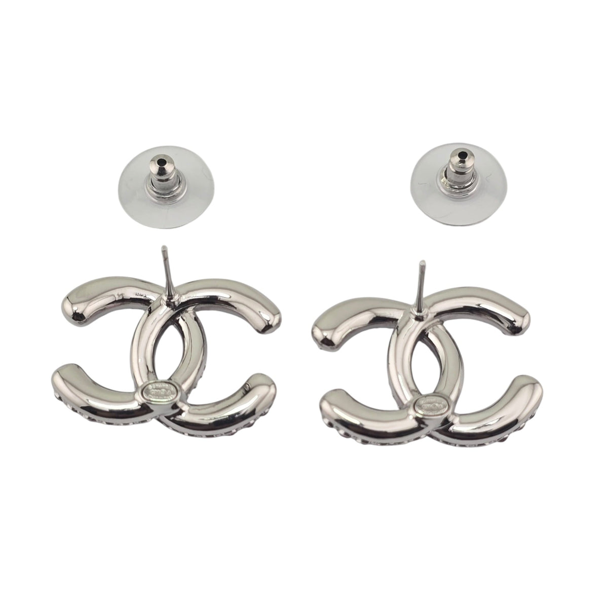 Chanel CC Silver Stud Pink Crystal Earrings 2026 CHANEL