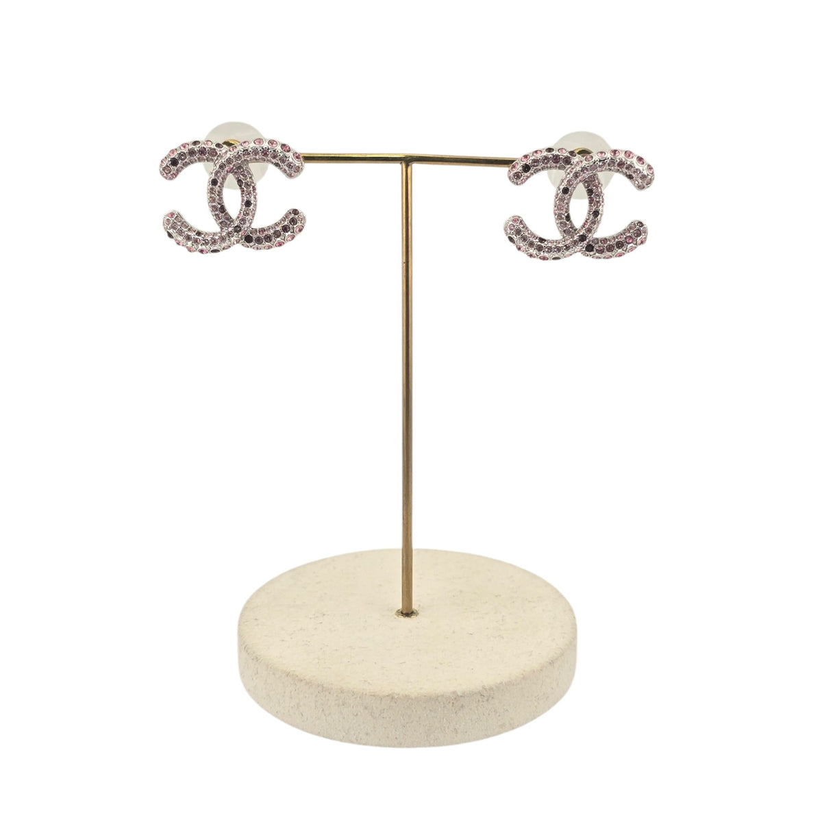 Chanel CC Silver Stud Pink Crystal Earrings 2026 CHANEL