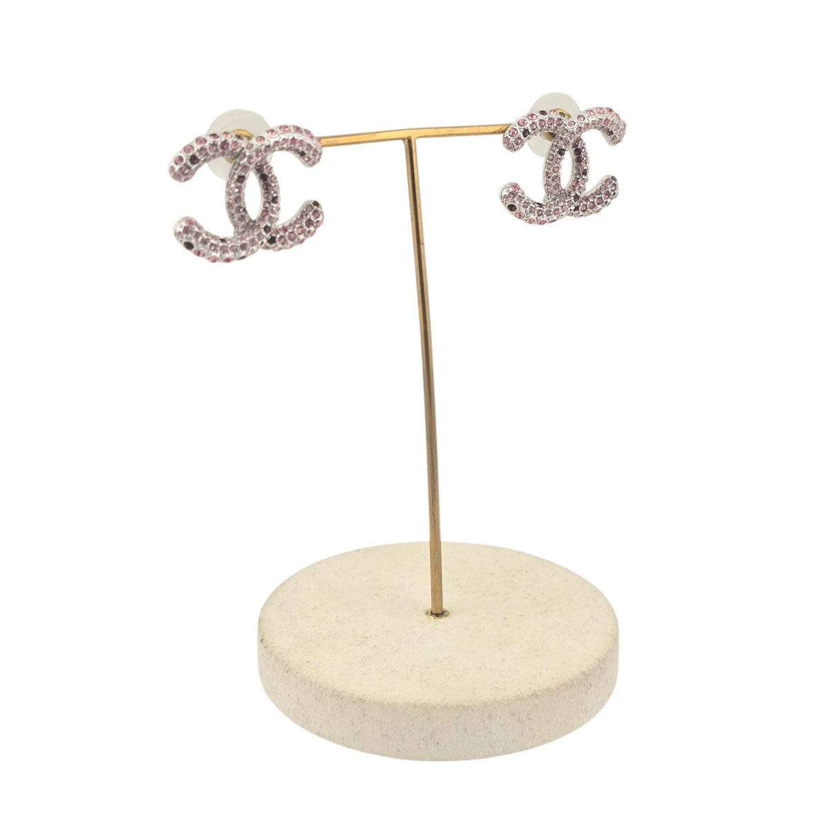 Chanel CC Silver Stud Pink Crystal Earrings 2026 CHANEL