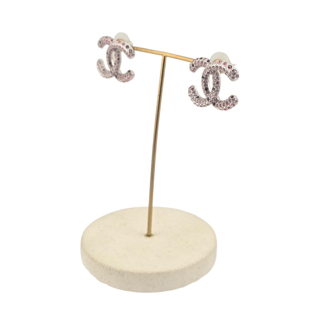Chanel CC Silver Stud Pink Crystal Earrings 2026 CHANEL