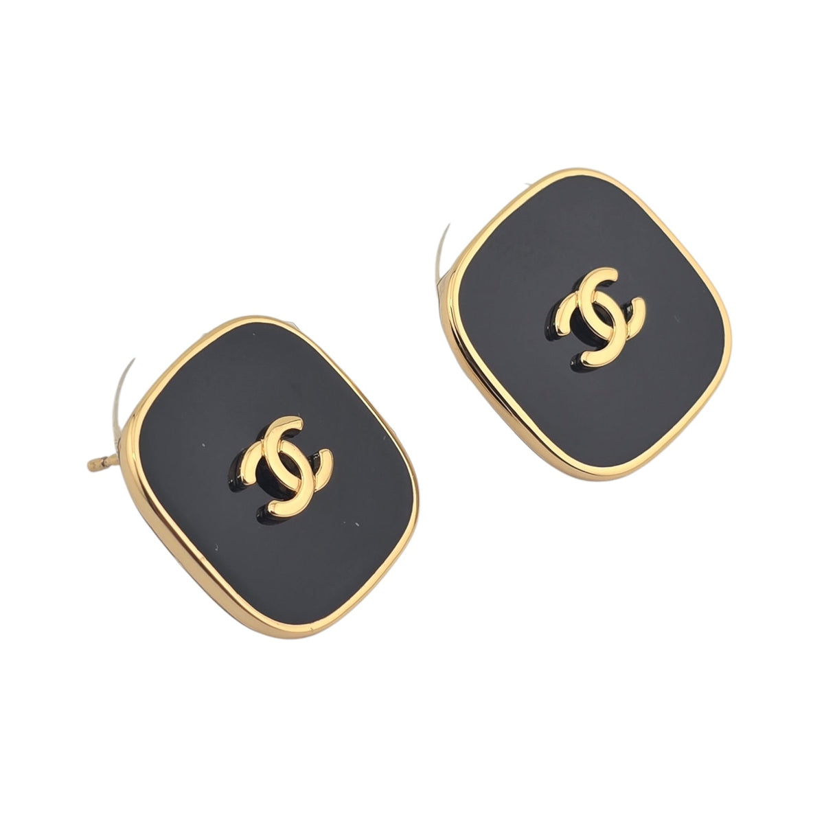 Chanel CC Gold Black Square Resin Earrings 2026 CHANEL