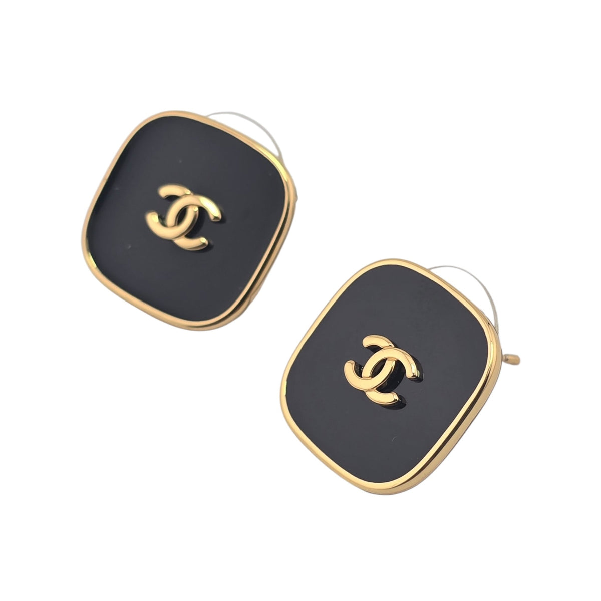 Chanel CC Gold Black Square Resin Earrings 2026 CHANEL