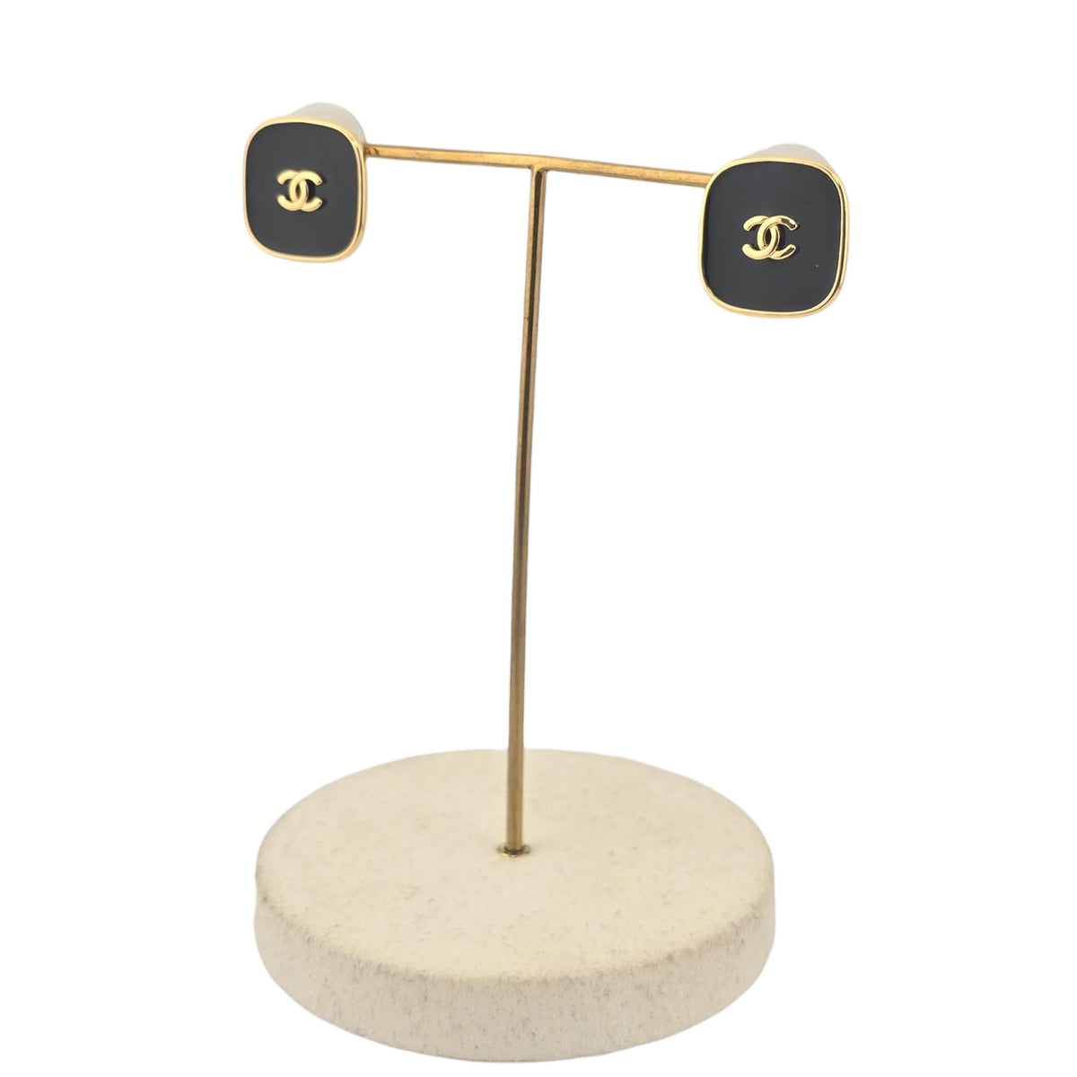 Chanel CC Gold Black Square Resin Earrings 2026 CHANEL