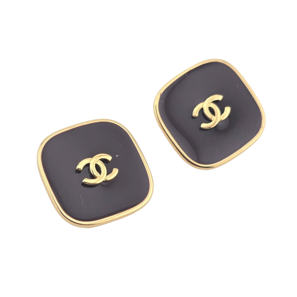 Chanel CC Gold Black Square Resin Earrings 2026 CHANEL
