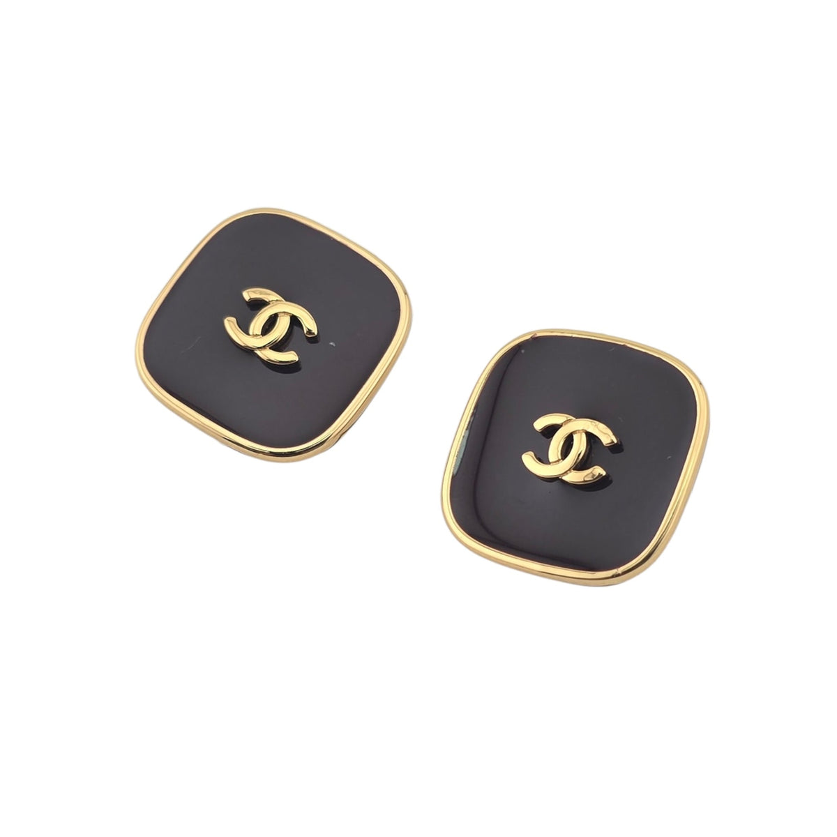 Chanel CC Gold Black Square Resin Earrings 2026 CHANEL