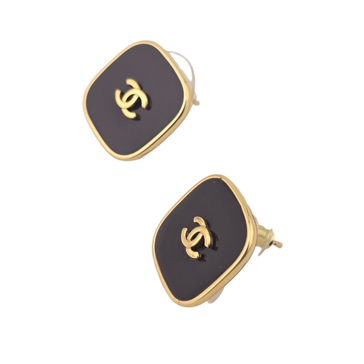 Chanel CC Gold Black Square Resin Earrings 2026 CHANEL