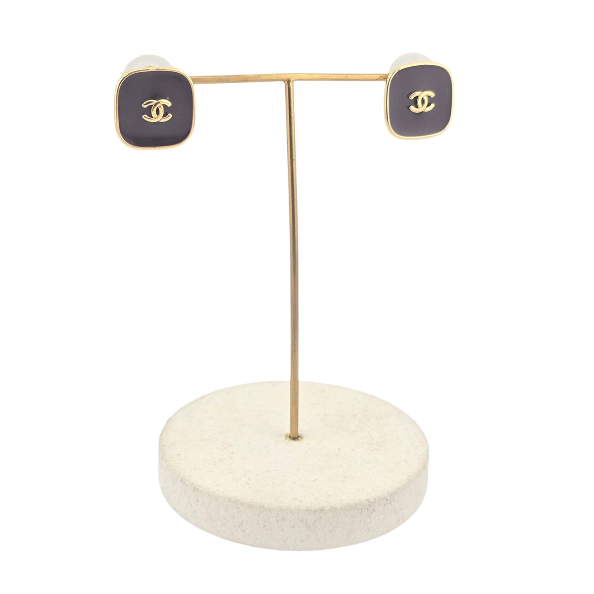 Chanel CC Gold Black Square Resin Earrings 2026 CHANEL