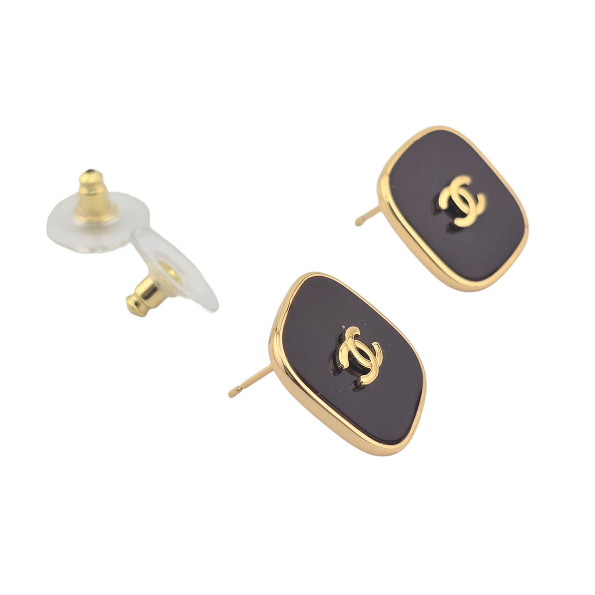 Chanel CC Gold Black Square Resin Earrings 2026 CHANEL