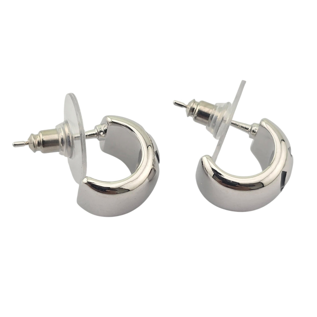 Chanel CC Metal Resin Stud Earrings Silver Black 2026 CHANEL
