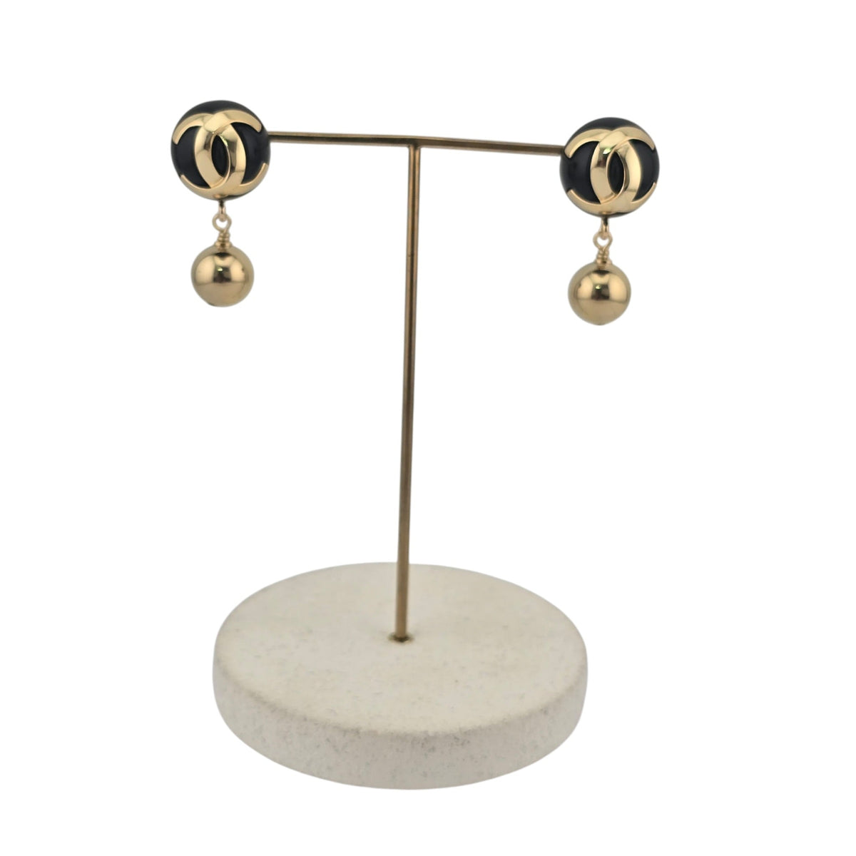 Chanel CC Black Gold Pendant Earrings 2026 CHANEL
