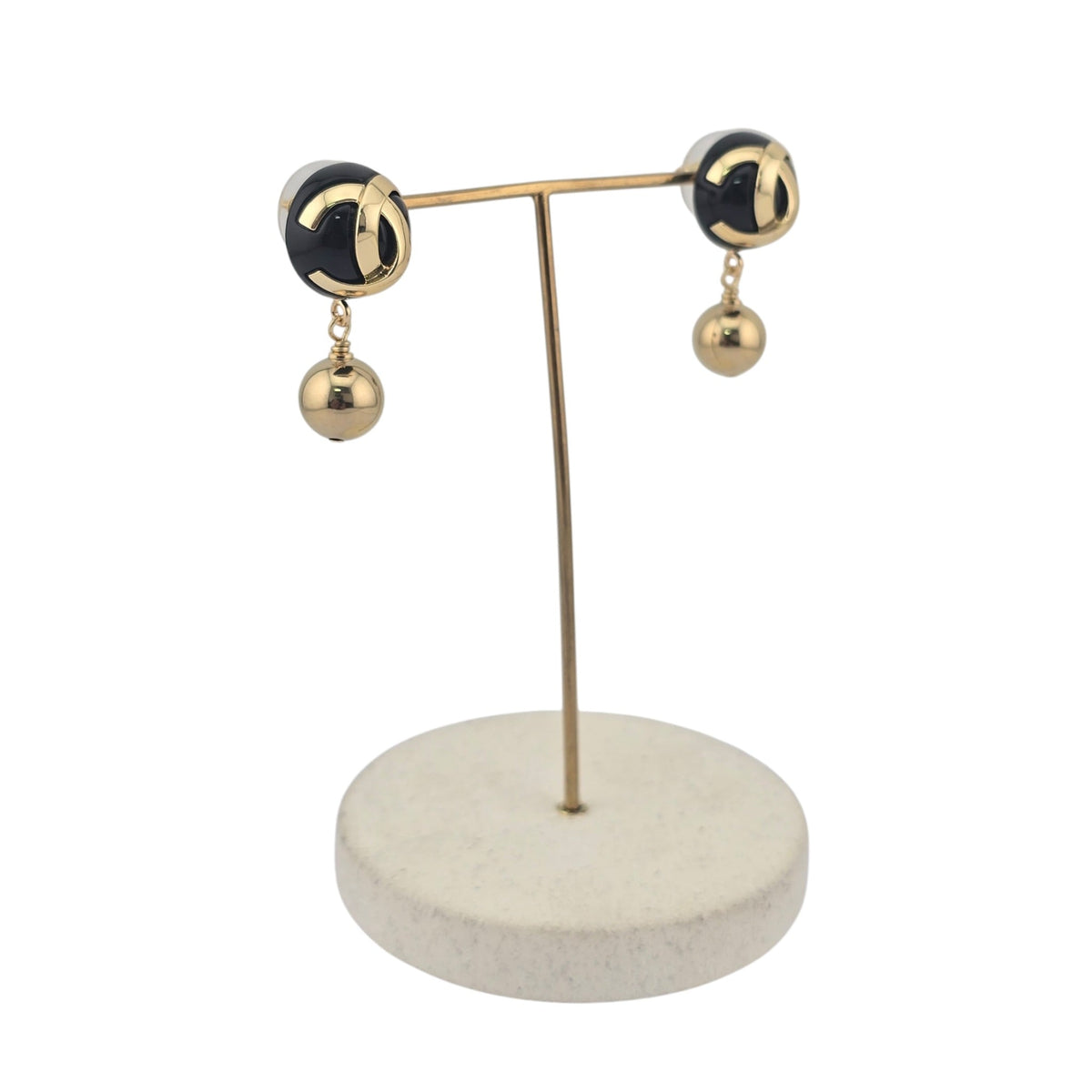 Chanel CC Black Gold Pendant Earrings 2026 CHANEL