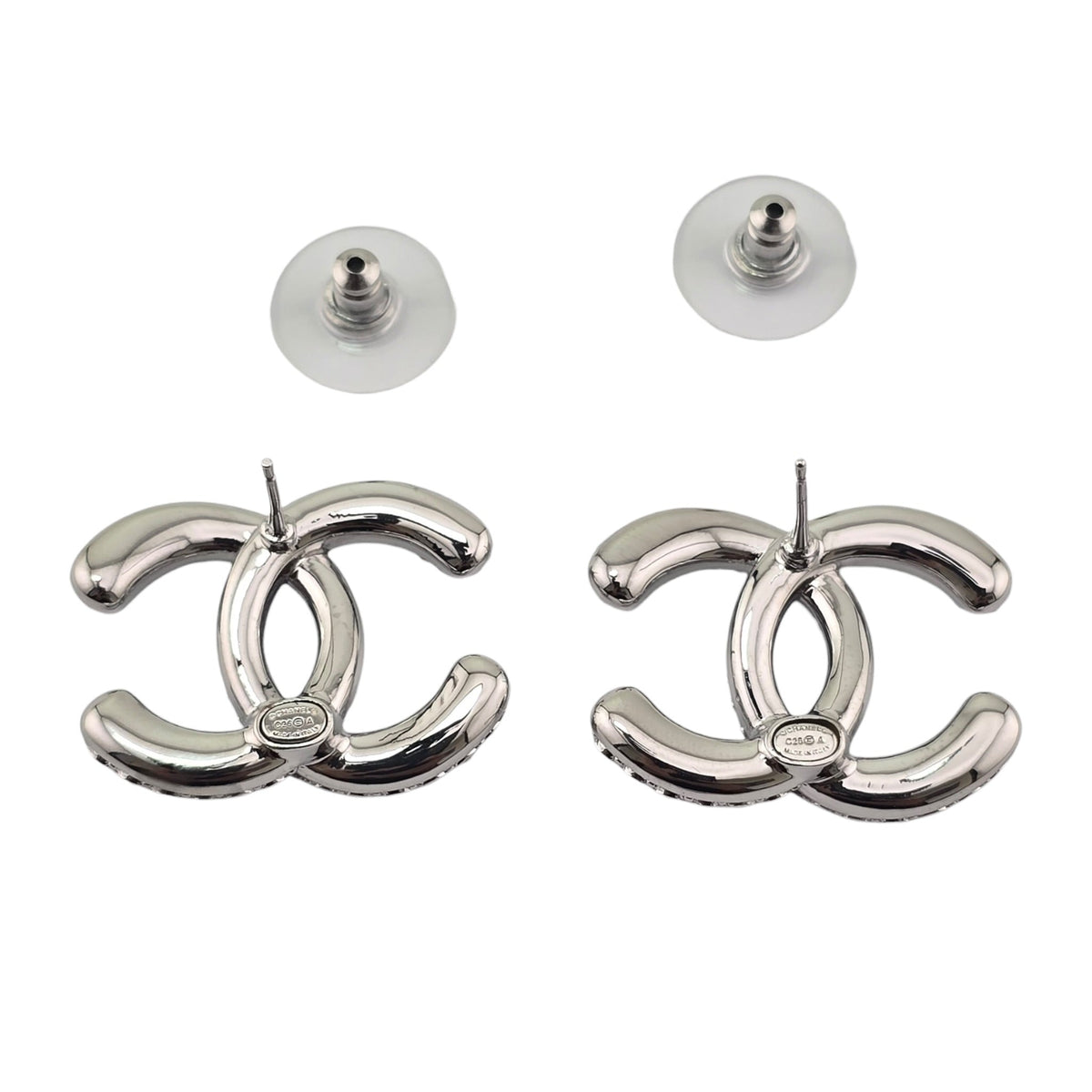 Chanel CC Silver Stud Green Crystal Earrings 2026 CHANEL