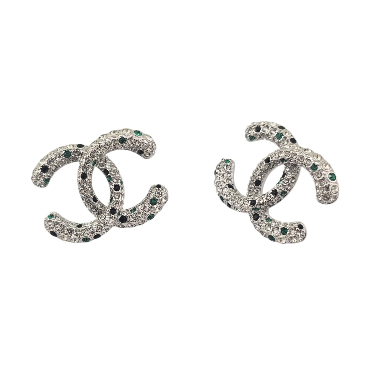 Chanel CC Silver Stud Green Crystal Earrings 2026 CHANEL