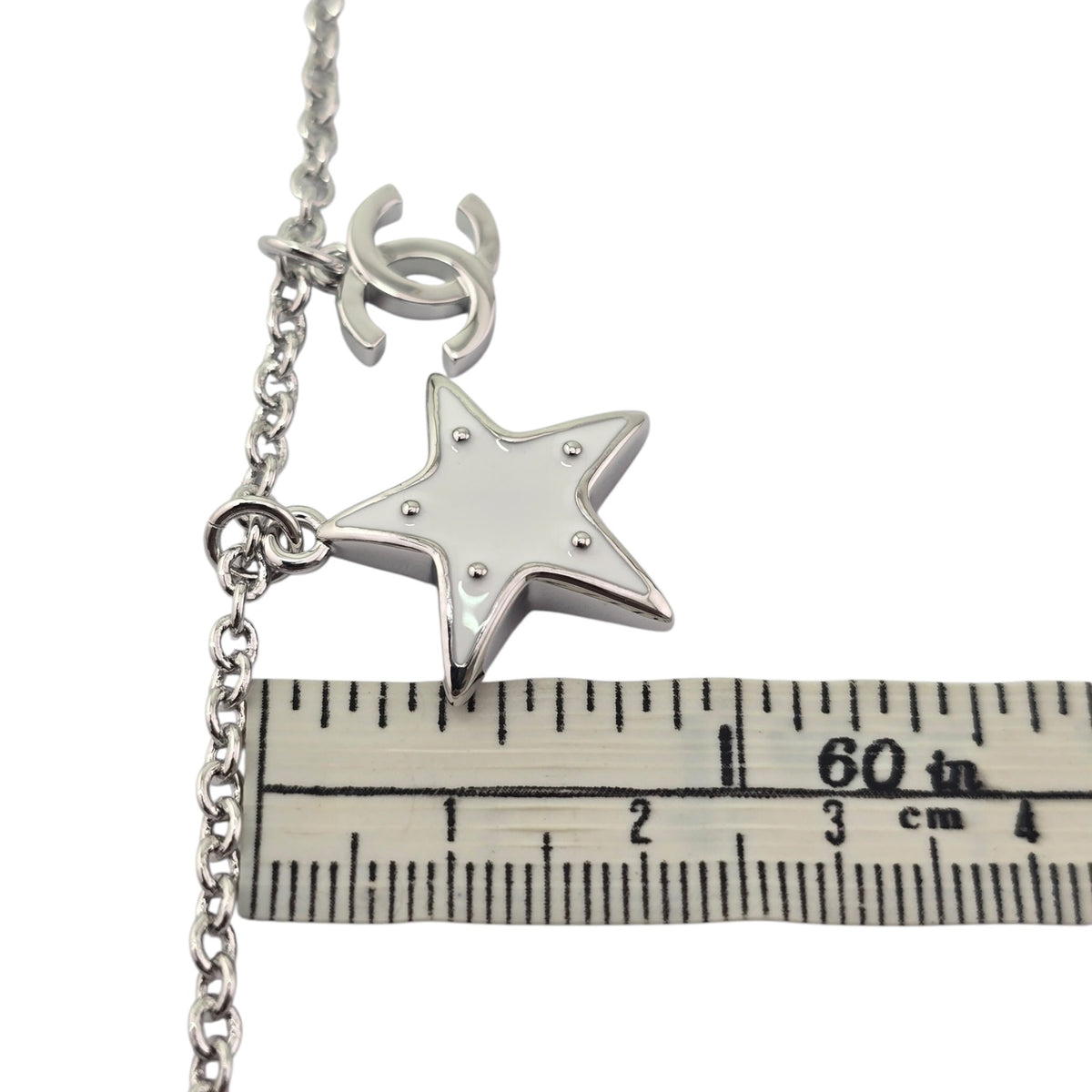Chanel CC Silver White Star Necklace 2026 CHANEL