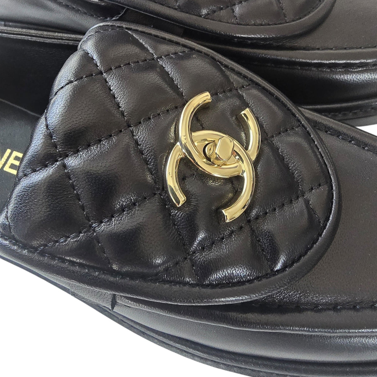 Chanel CC Lambskin Quilted Black Turnlock Loafers 39 CHANEL