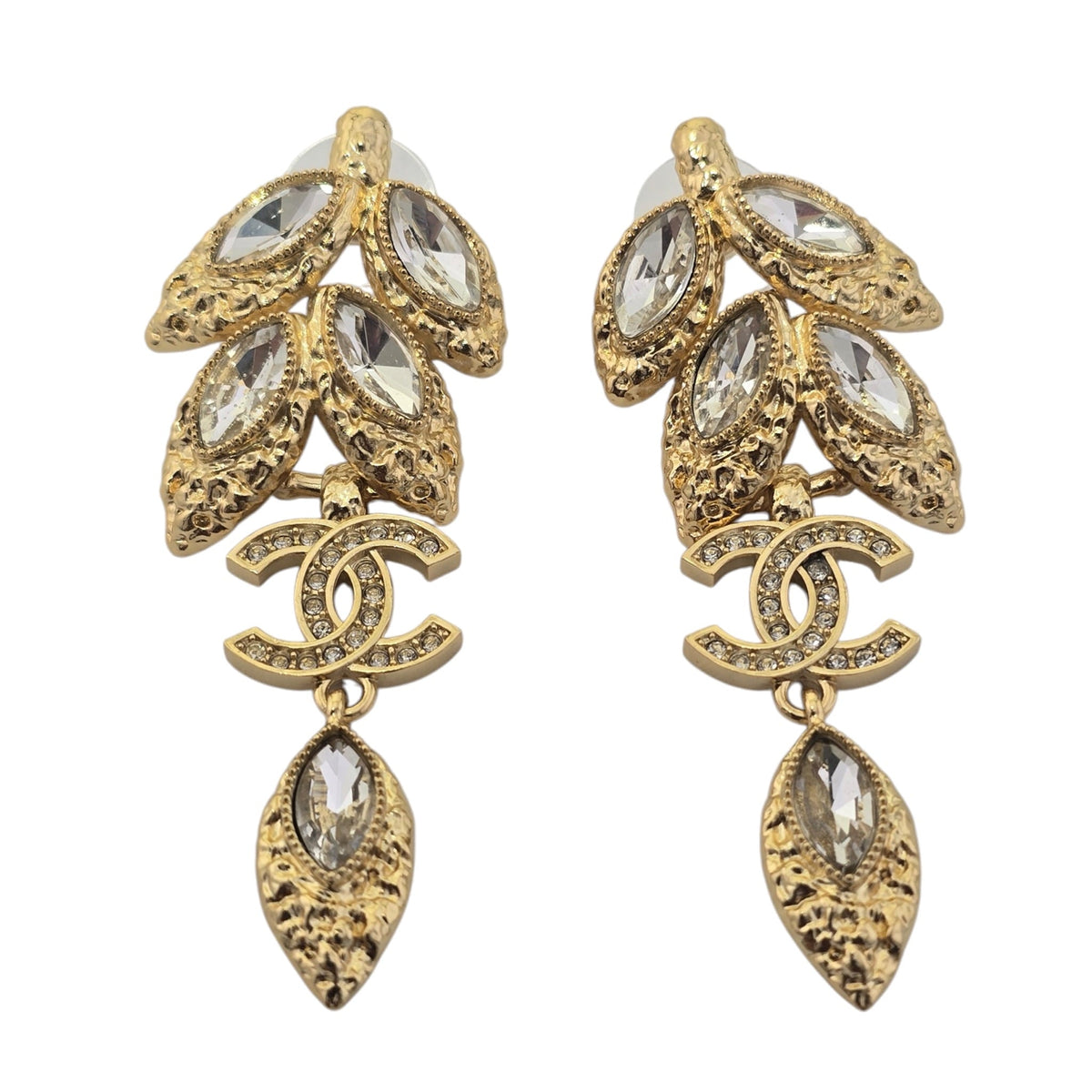 Chanel CC Gold Crystal Leaf Earrings 2026 CHANEL