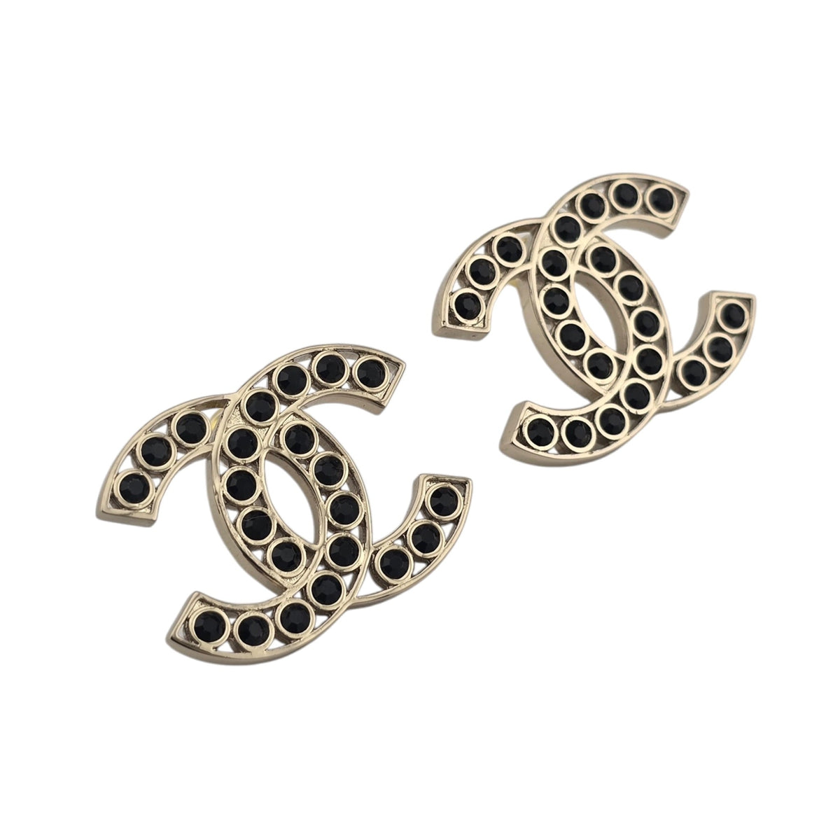 Chanel CC 23S Gold Black Stud Earrings CHANEL