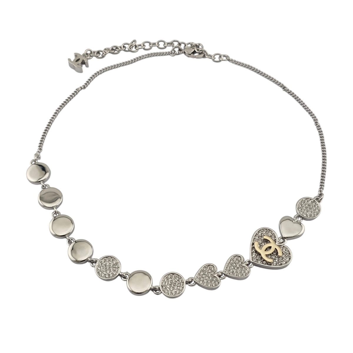 Chanel CC Silver Heart Crystal Necklace 2025 CHANEL