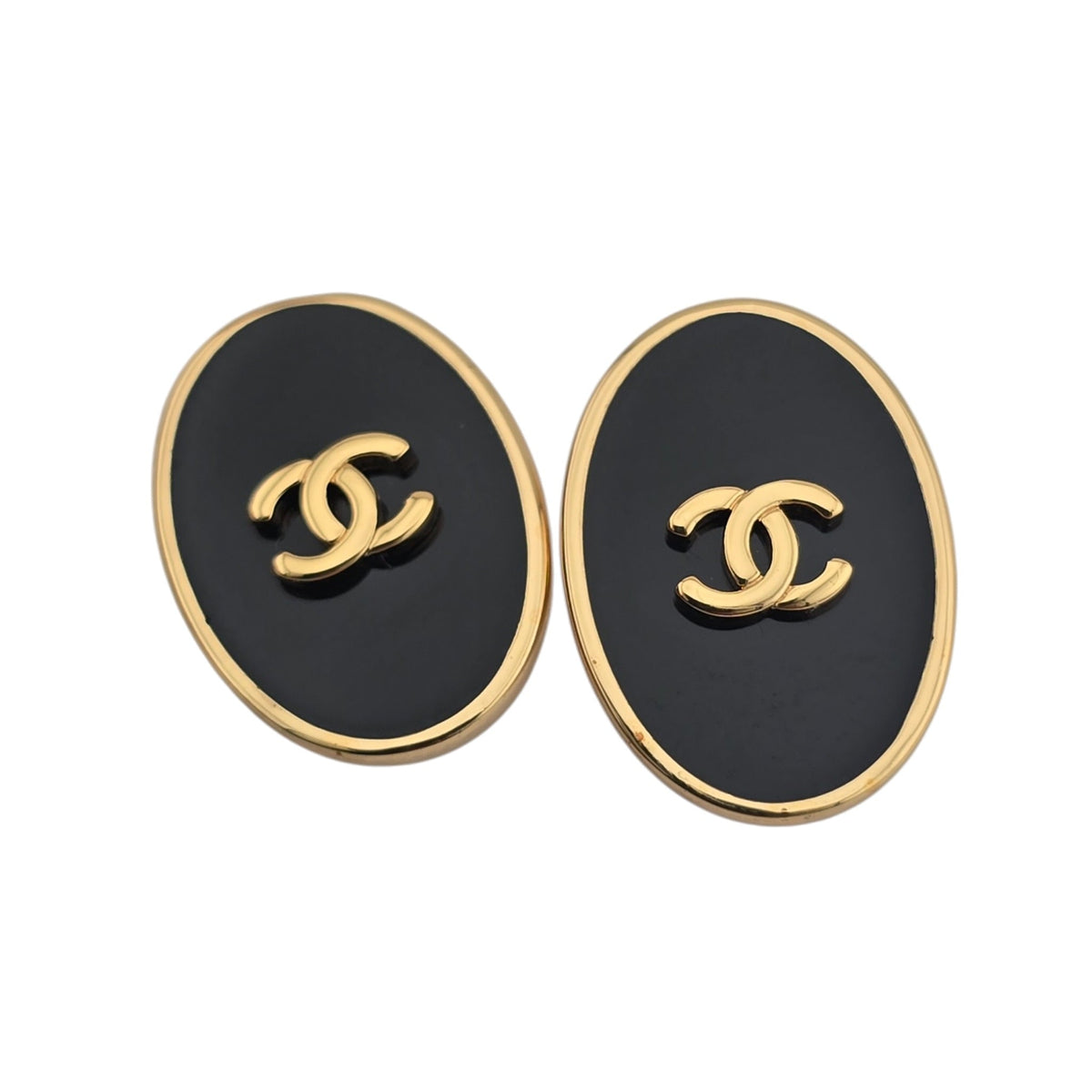 Chanel CC Metal Resin Oval Earrings Black Gold 2026 CHANEL