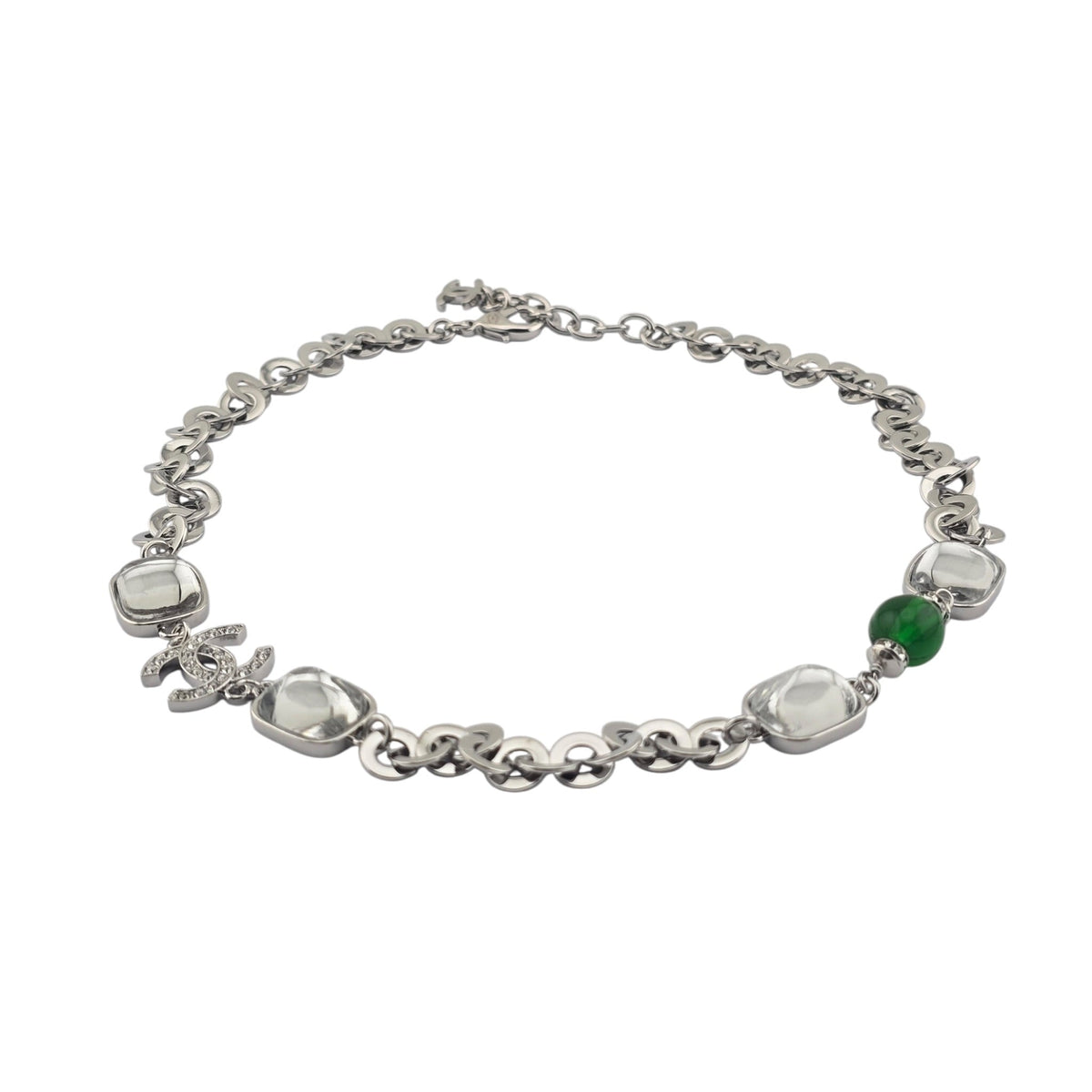 Chanel CC Silver Green Crystal Necklace 2026 CHANEL