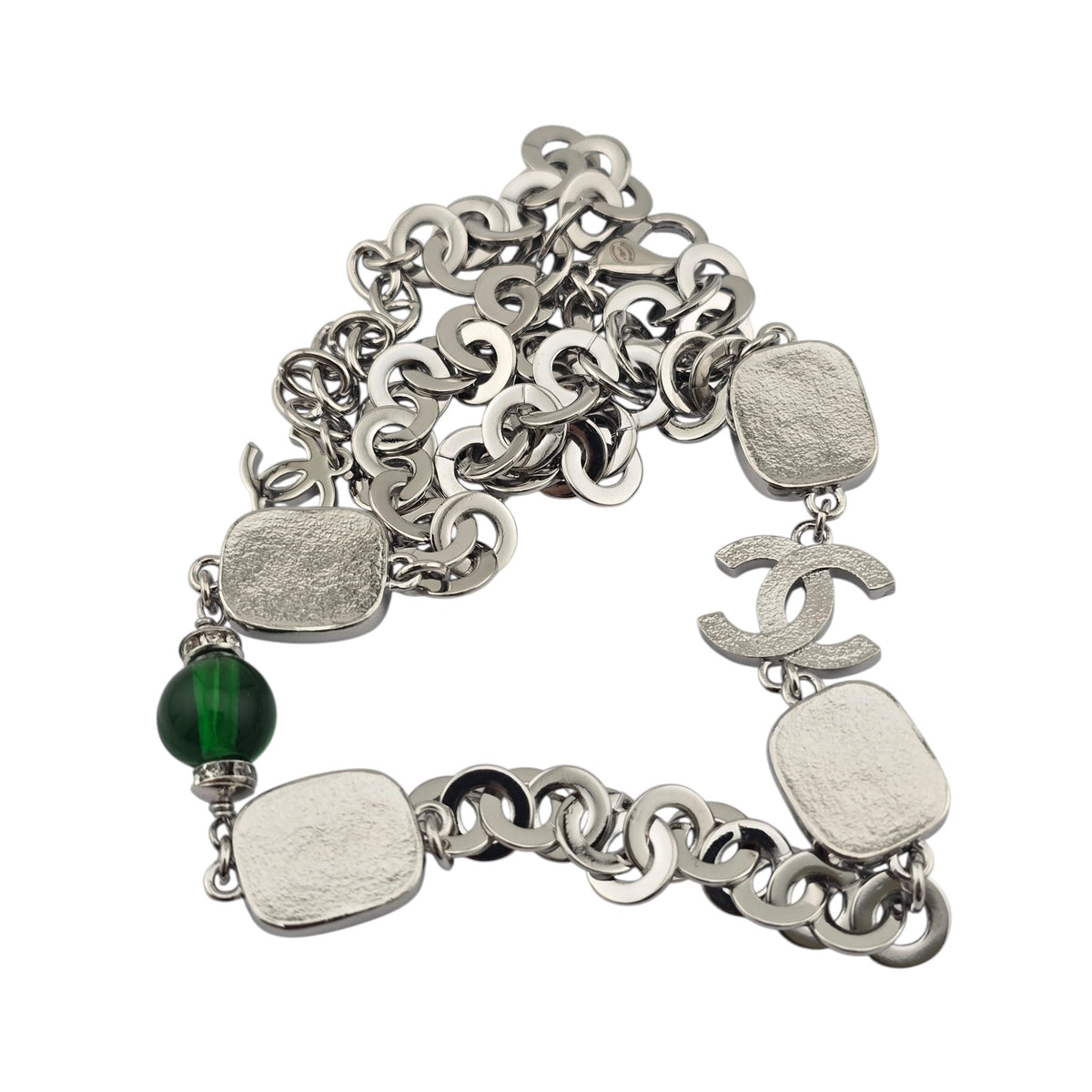 Chanel CC Silver Green Crystal Necklace 2026 CHANEL