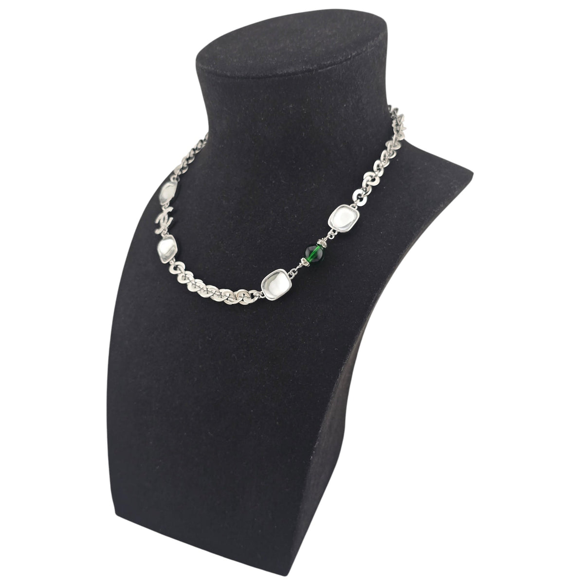 Chanel CC Silver Green Crystal Necklace 2026 CHANEL