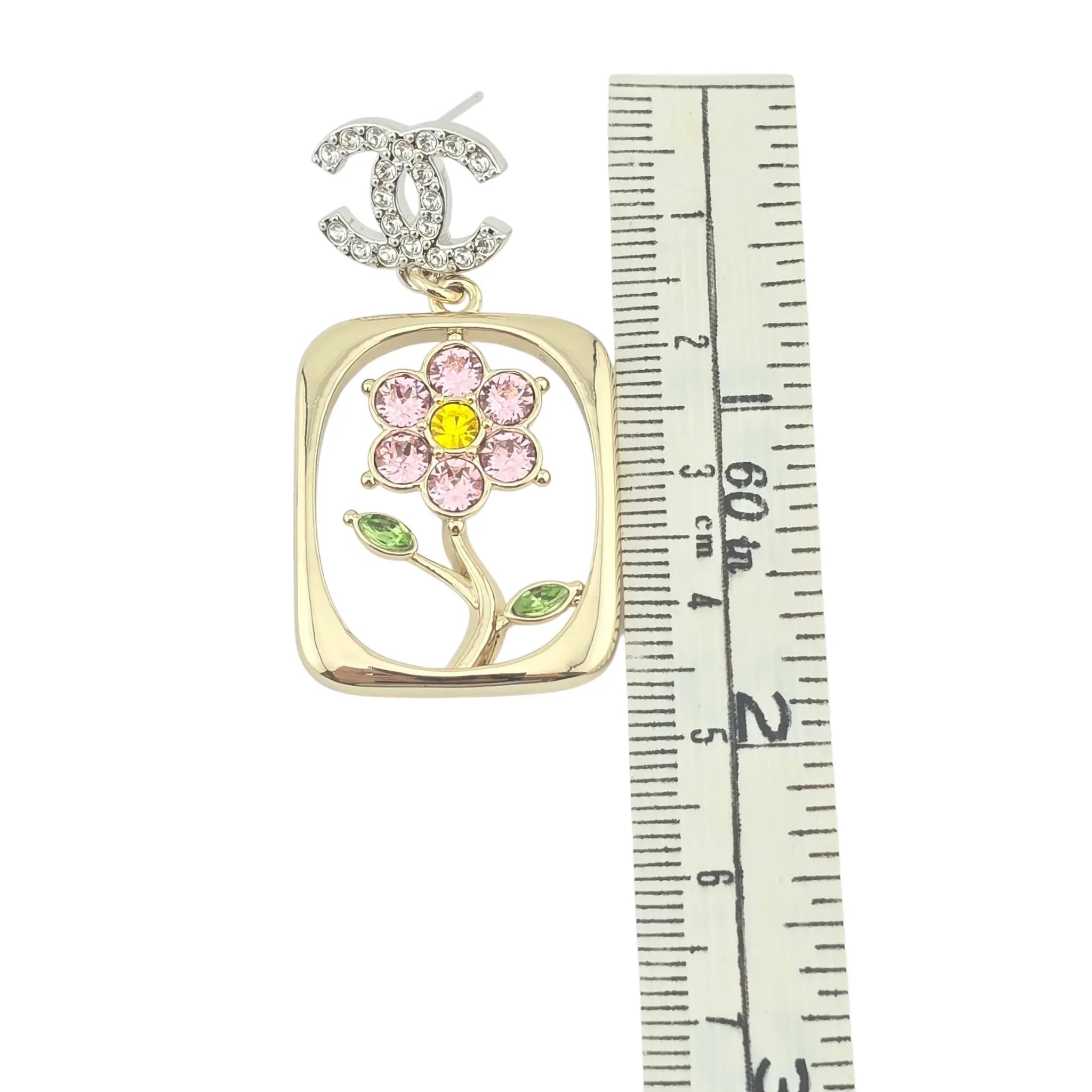 Chanel CC Floral Crystal Drop Earrings 25C CHANEL
