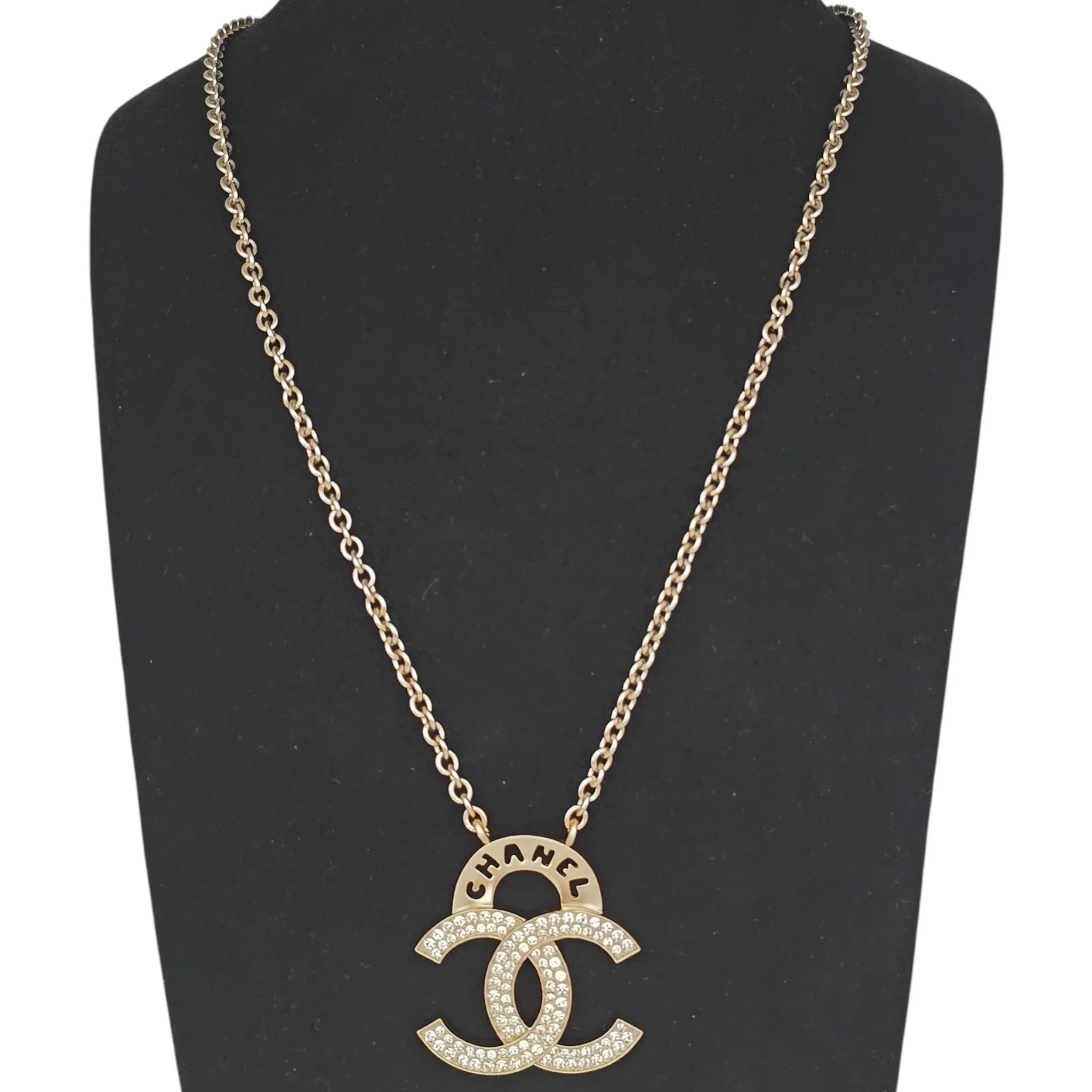Chanel Crystal CC Logo Necklace Gold CHANEL