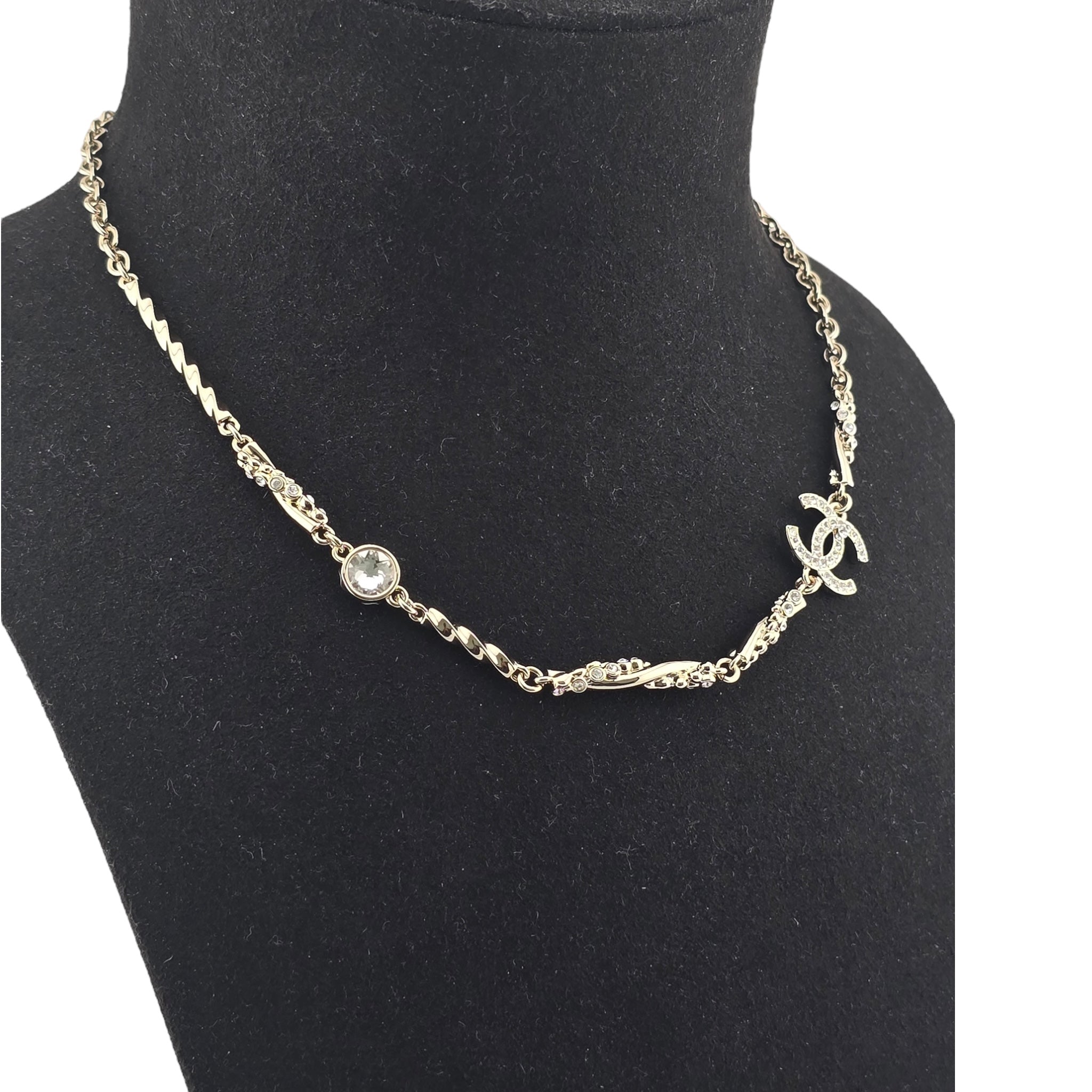Chanel CC Gold Crystal Spiral Necklace 2023 CHANEL