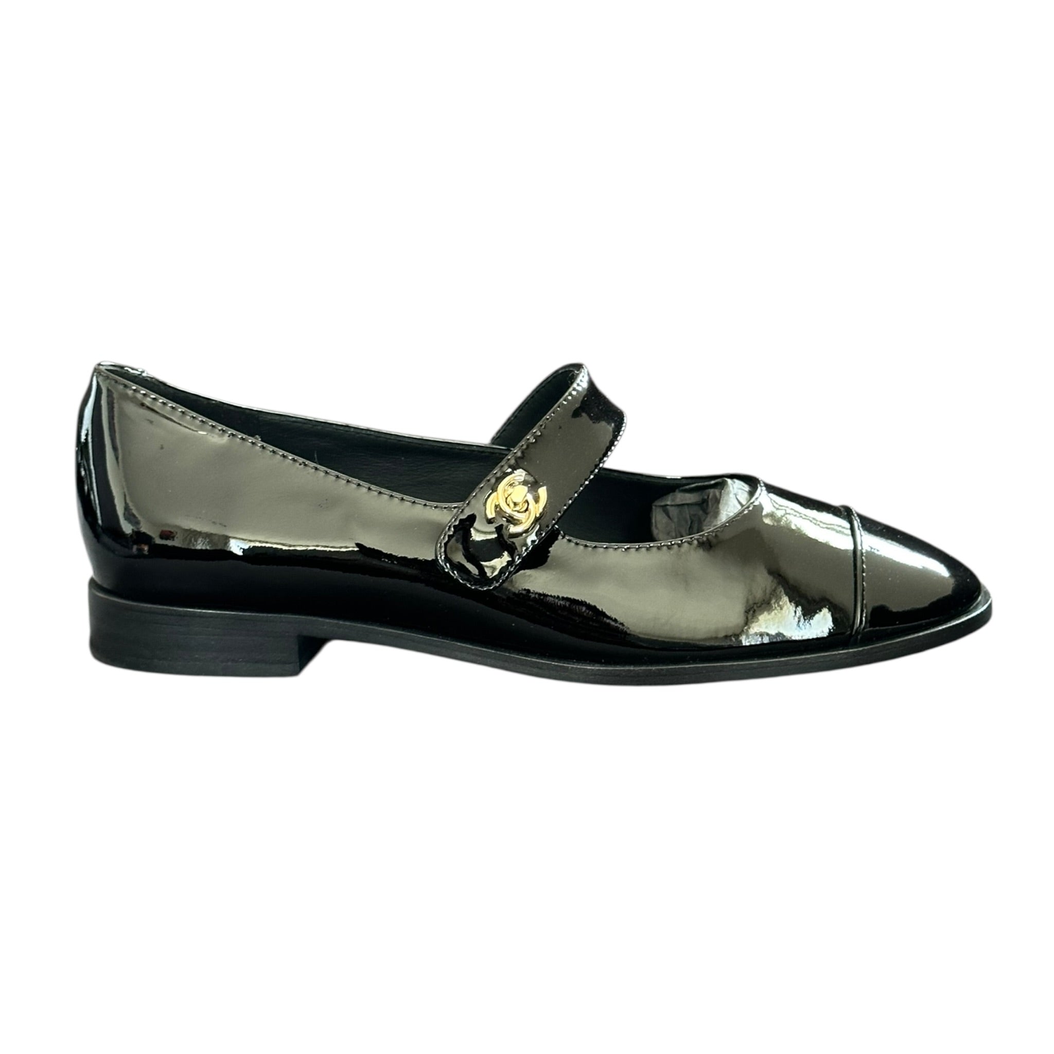 Chanel Patent Calfskin Mary Janes Flats 39 Black CHANEL