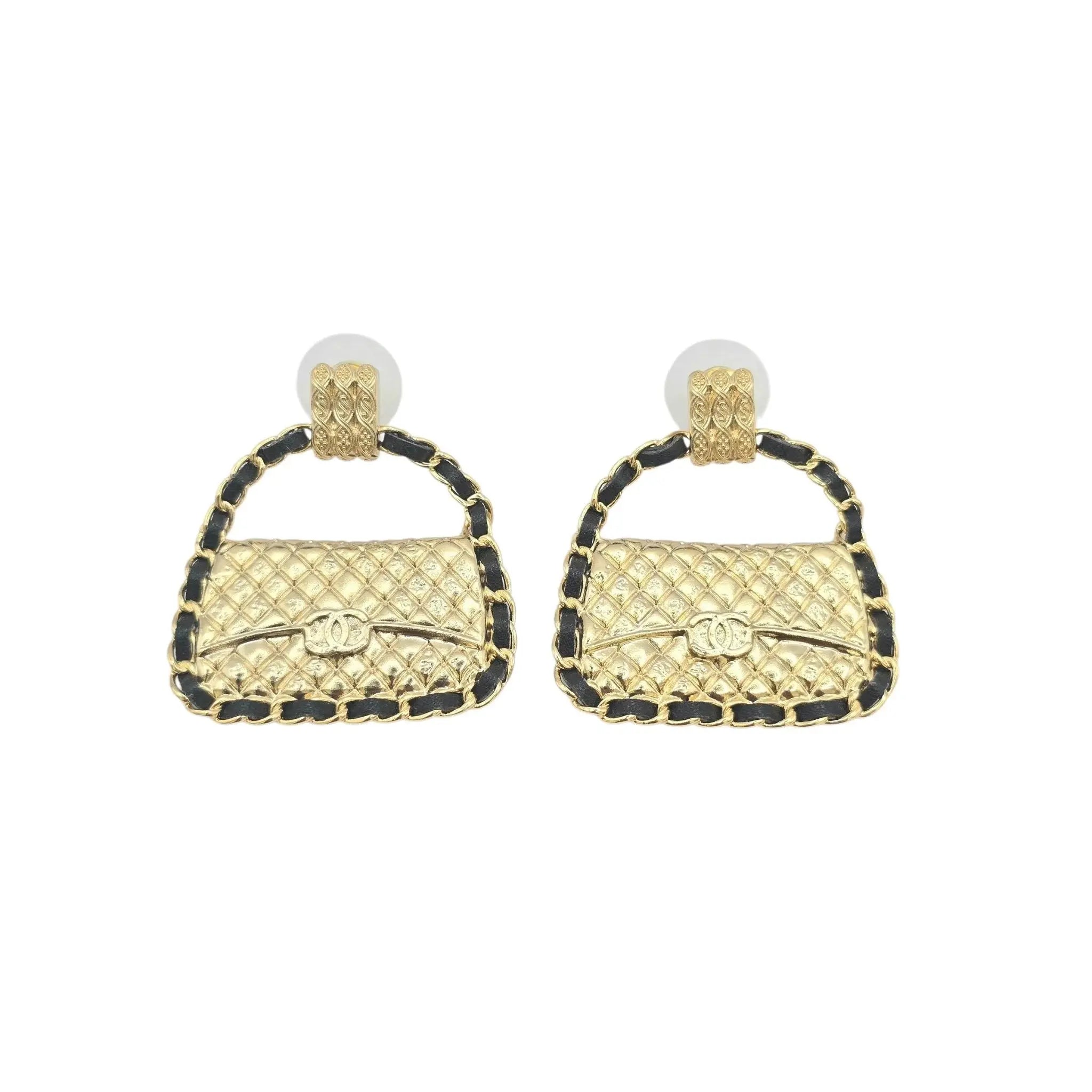 Chanel CC Gold Matelasse Leather Earrings B23 CHANEL