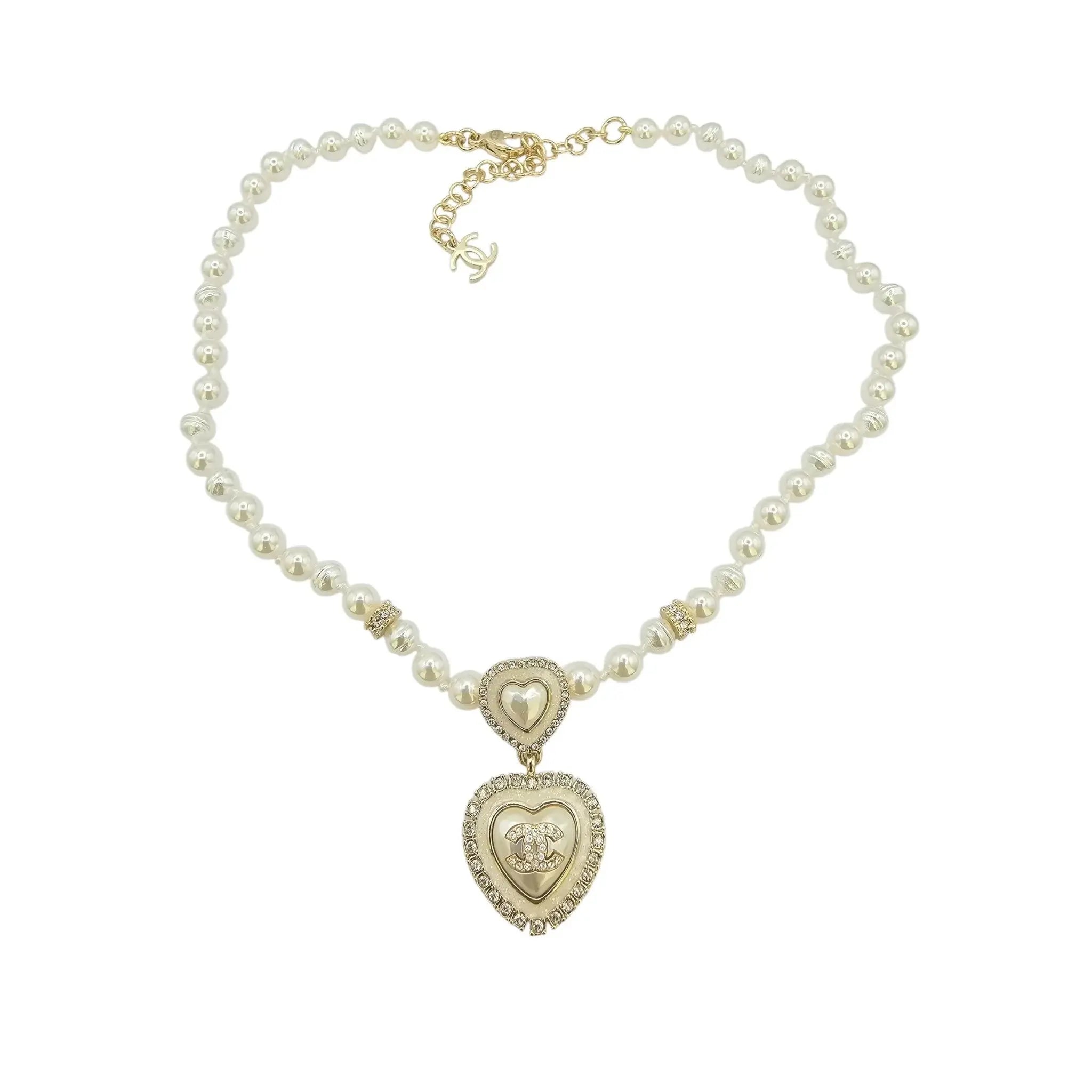Chanel CC Heart Faux Pearl Choker Necklace 2024 CHANEL