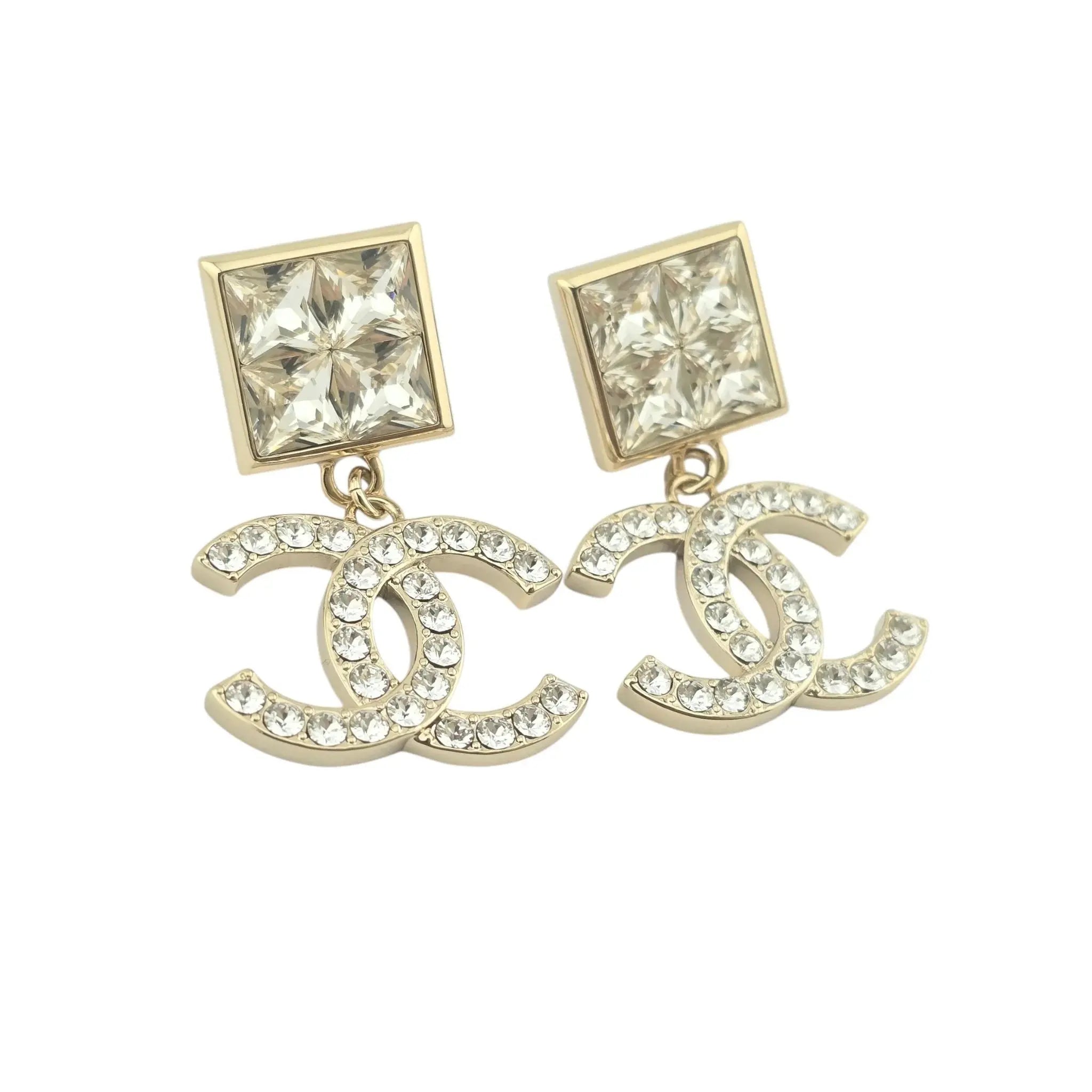 Chanel Gold Crystal-Embellished CC Drop B23P Earrings 2023 BIJOUX HEAVEN