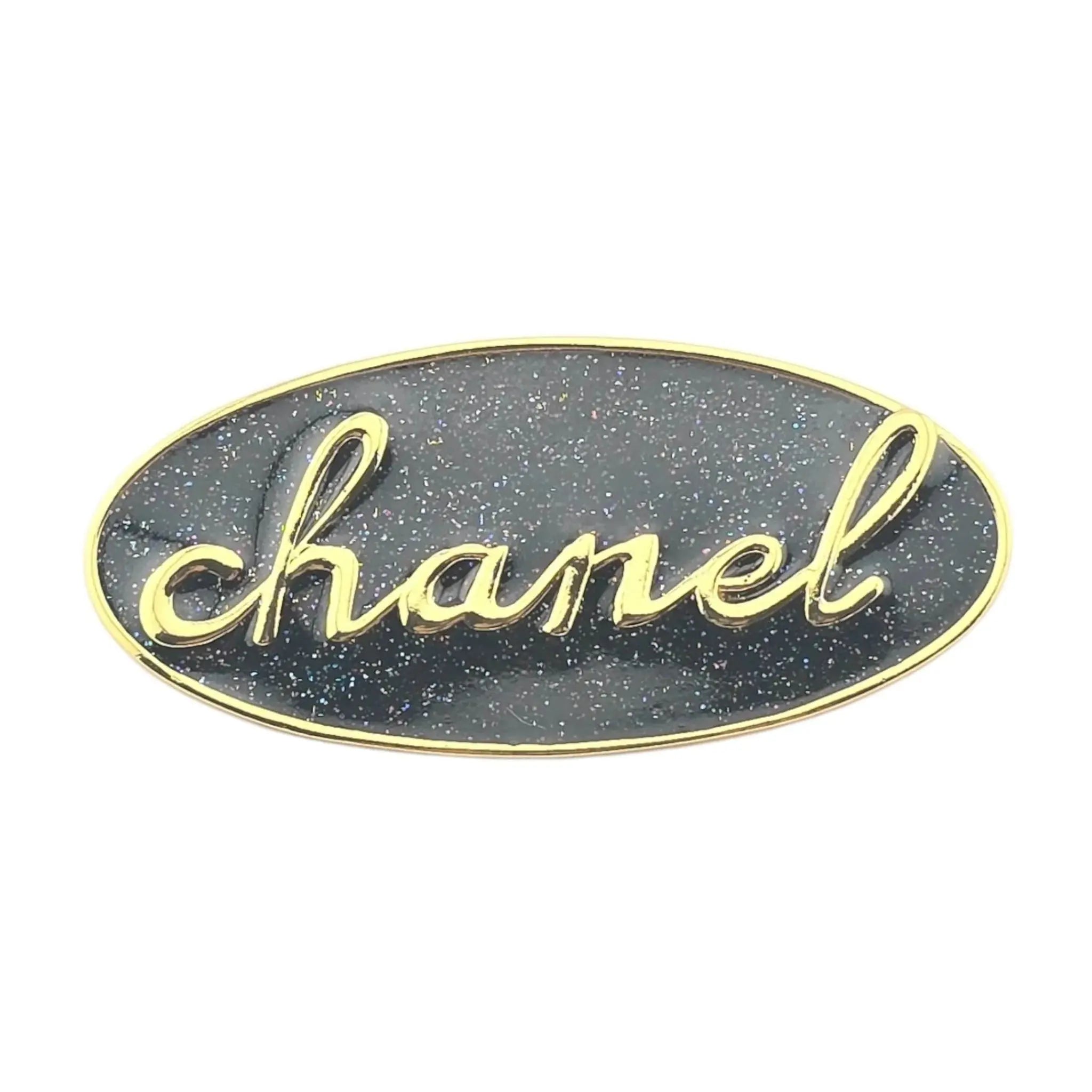 Chanel CC Gold/Black Enamel Logo Engraved Brooch 2024 CHANEL