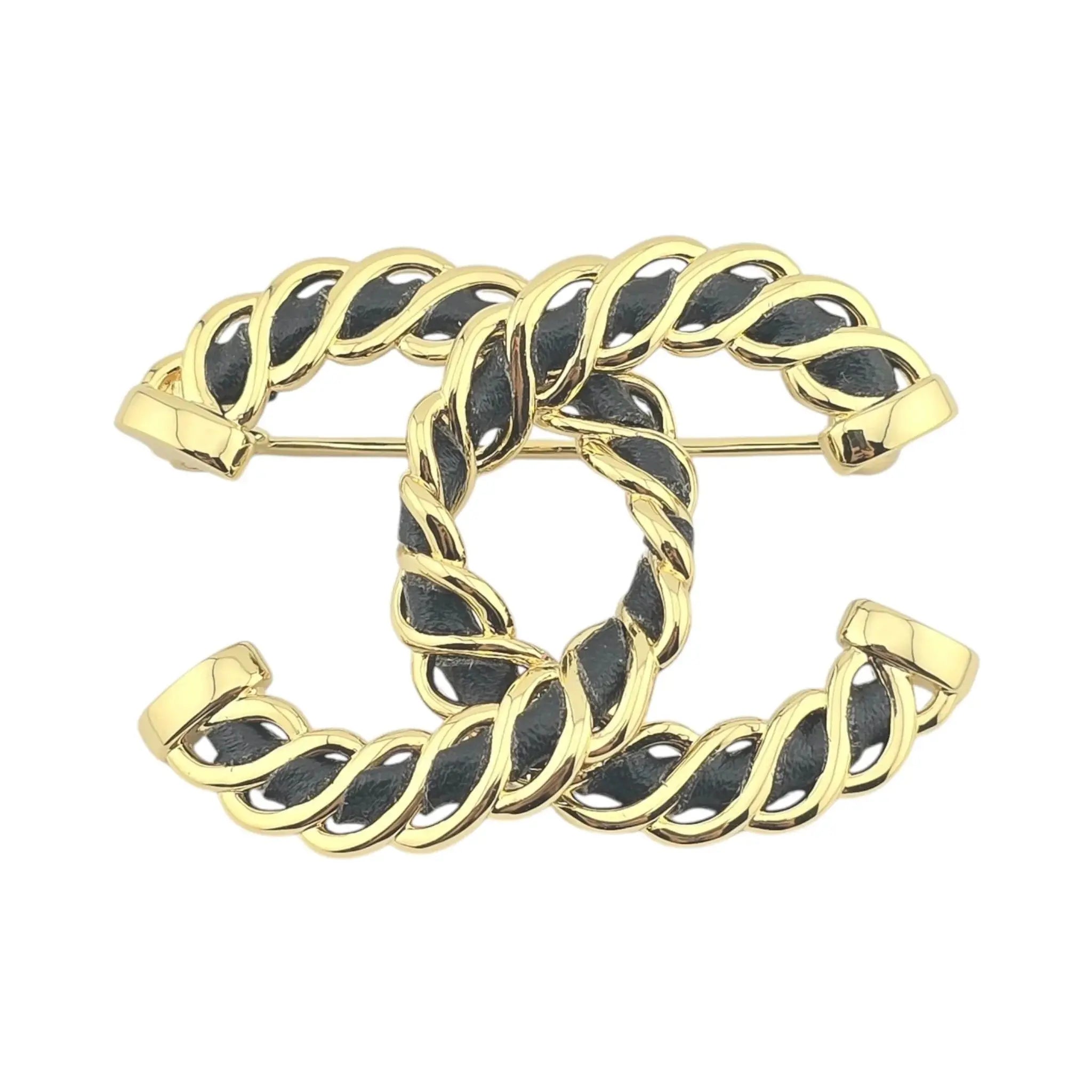 Chanel CC Leather Gold Brooch 2024 CHANEL