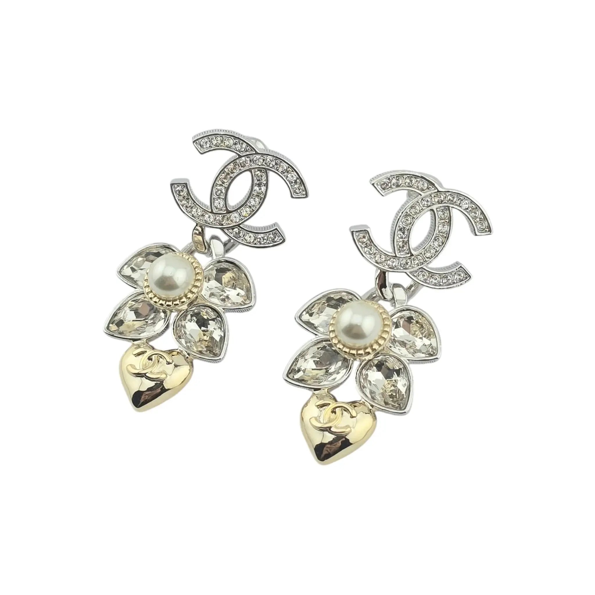 Chanel CC Silver/Gold Crystal Drop Earrings 2024 CHANEL