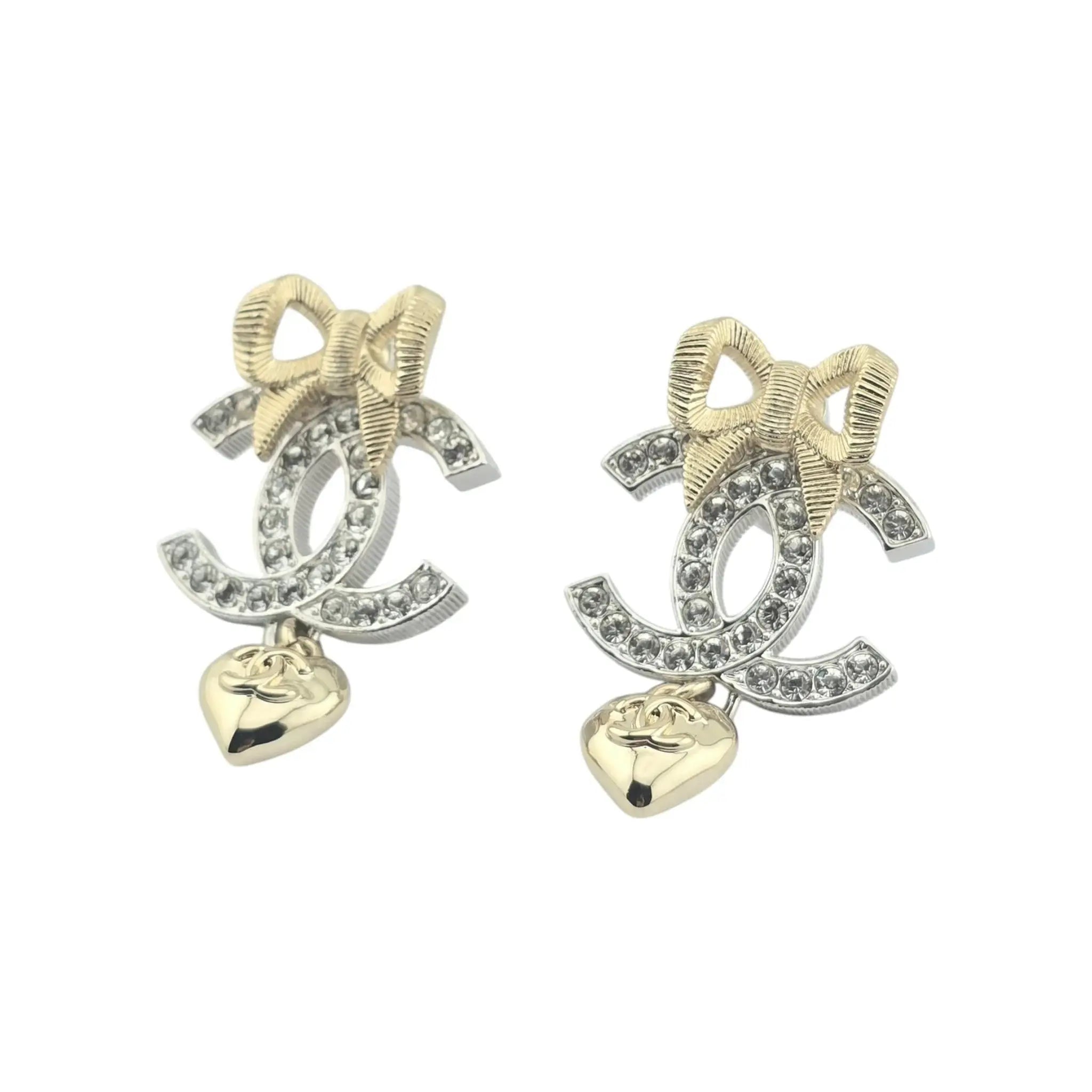 Chanel CC Drop Bow Heart Earrings B24 CHANEL