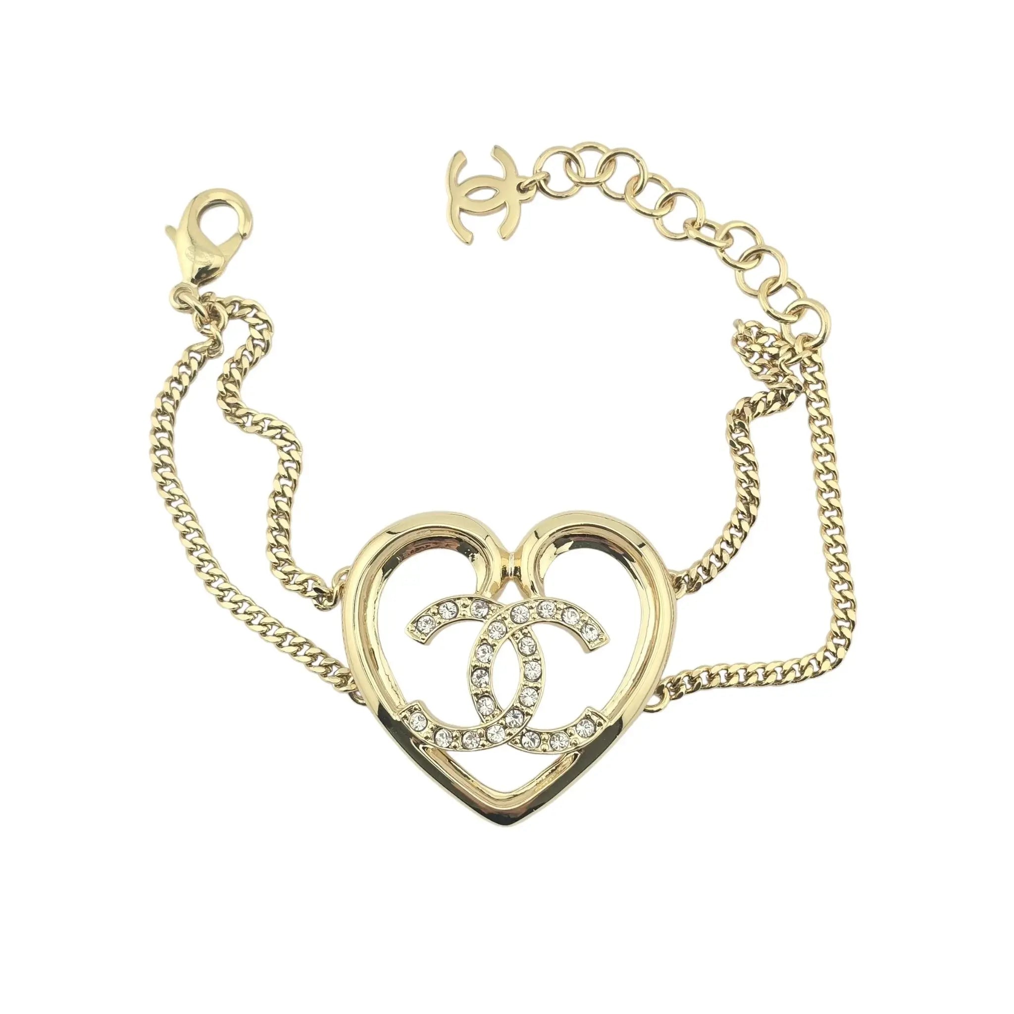Chanel CC Strass Heart Gold Bracelet 2023 CHANEL