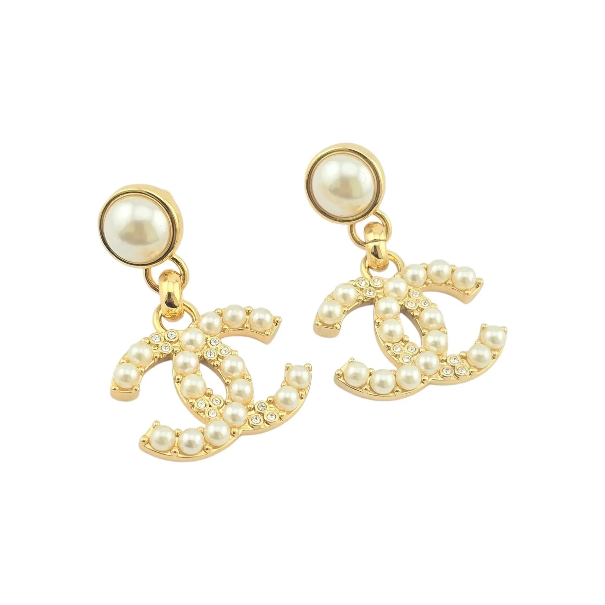 Chanel CC Gold Faux Pearl Crystal Drop Earrings 2024 CHANEL