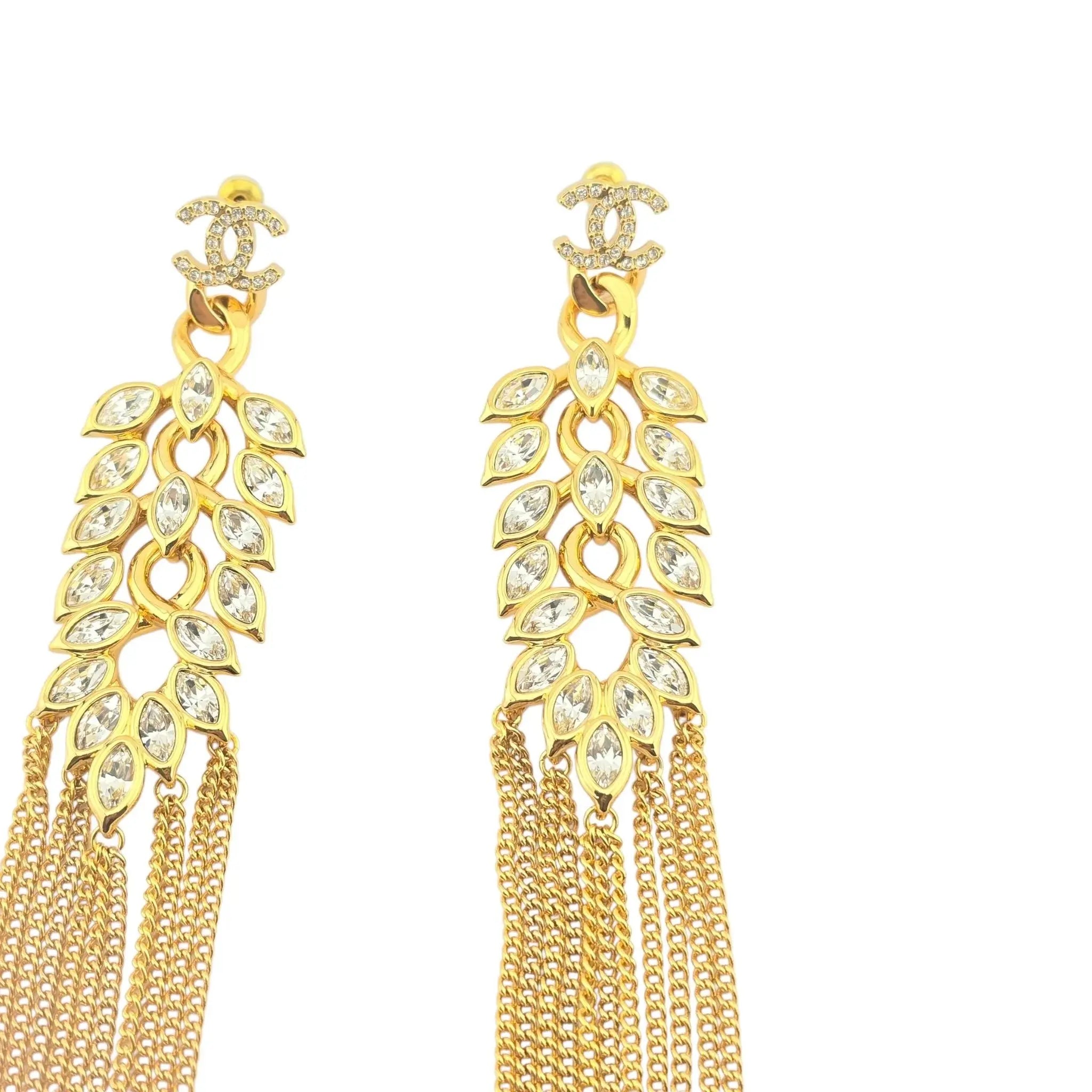 Chanel CC Gold Crystal Drop Earrings B22 CHANEL