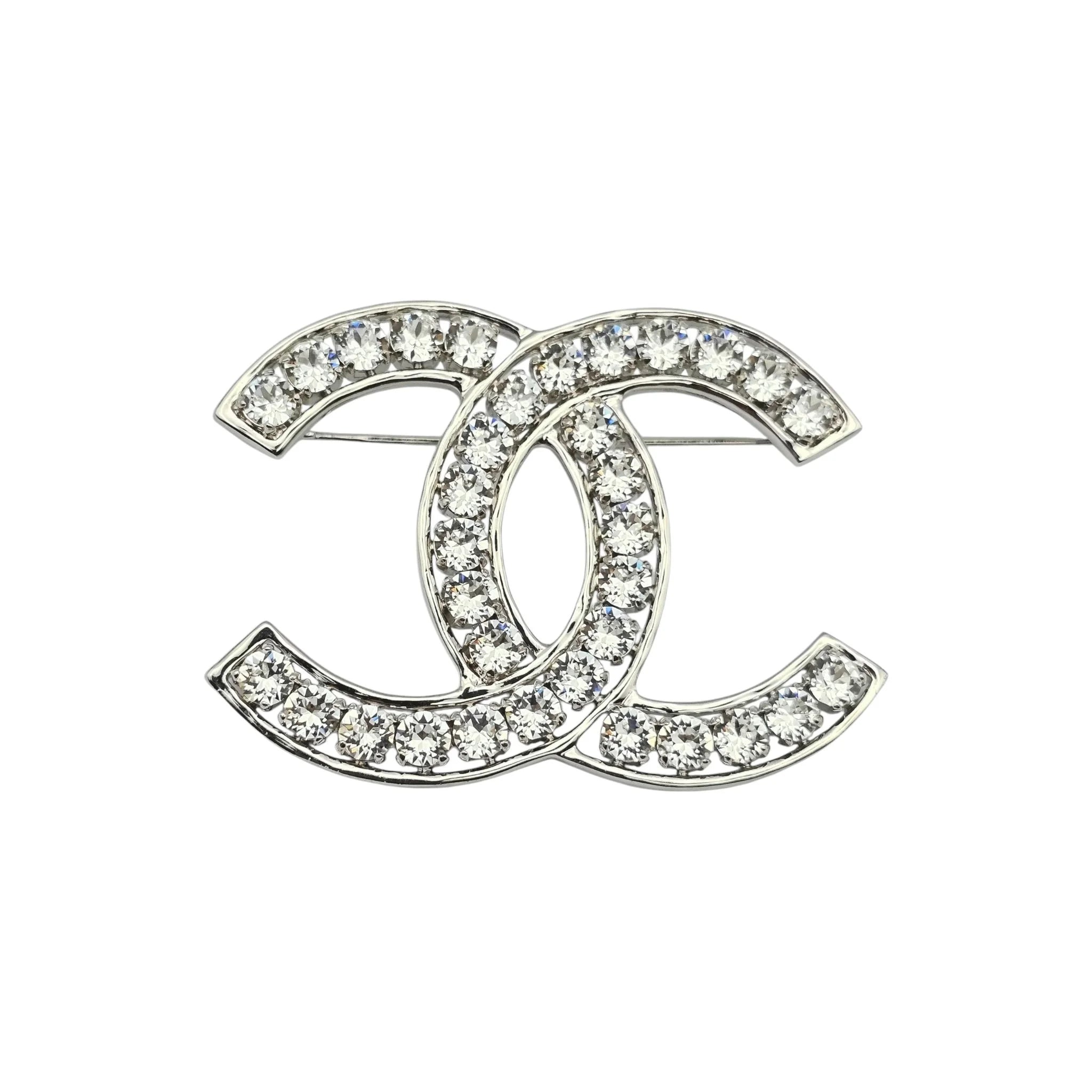 Chanel CC XL Crystal Silver Brooch 2023 CHANEL