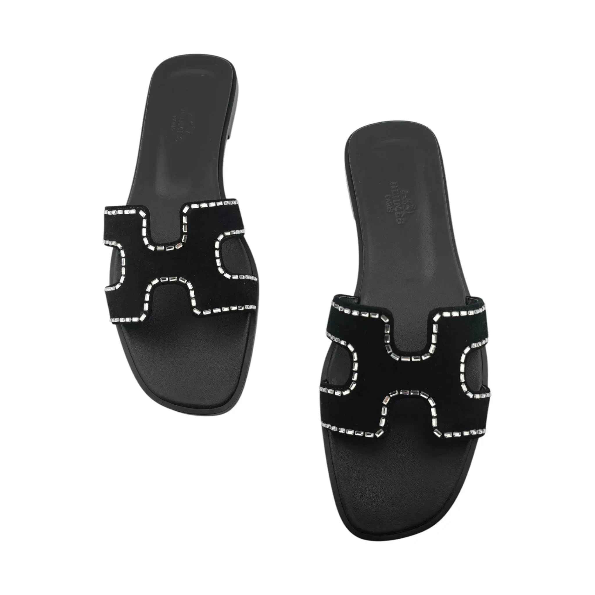 Hermes Oran Sandal Black Noir Calfskin Embellished - 40 HERMES