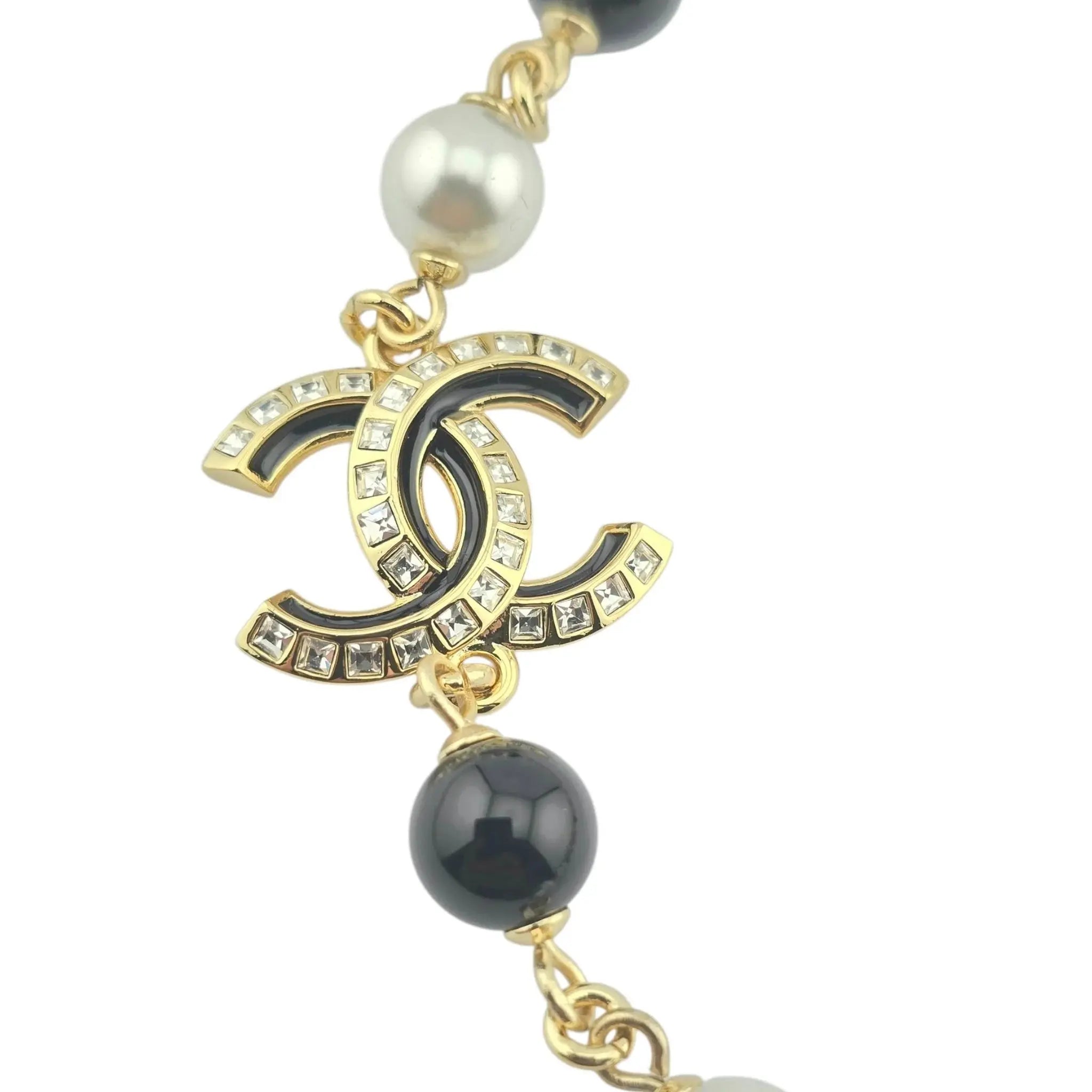 Chanel CC Faux Pearl Crystal Black / Gold Necklace 2024 CHANEL