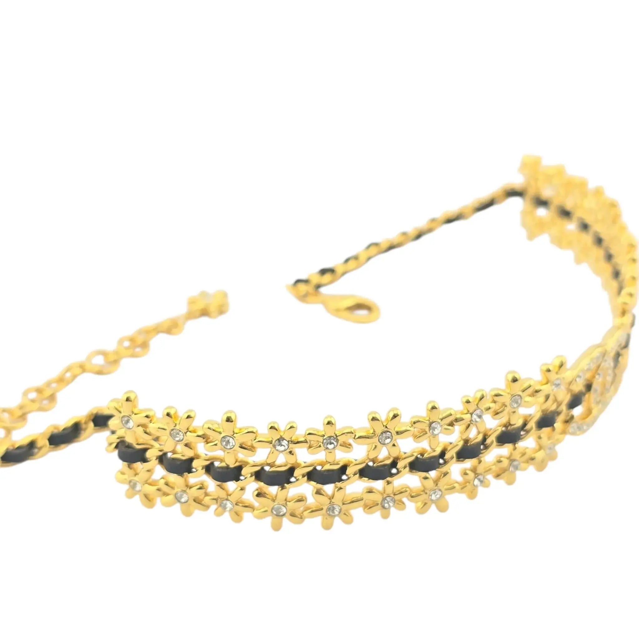 Chanel CC Choker Floral Gold Black Leather Necklace 2023 CHANEL