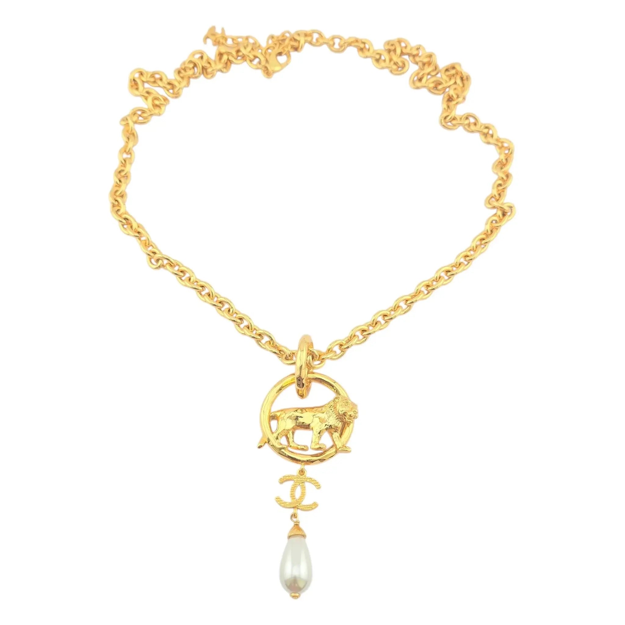 Chanel CC Faux Pearl Gold Lion Necklace 2022 CHANEL